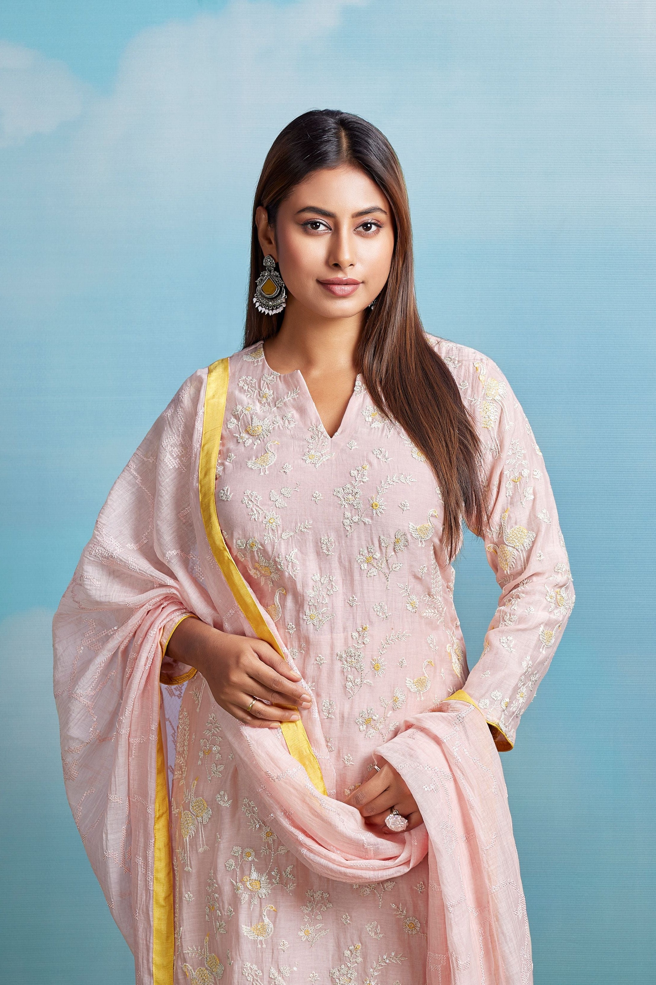 Blush Sunbeam Embroidered Chanderi Silk Pant Set