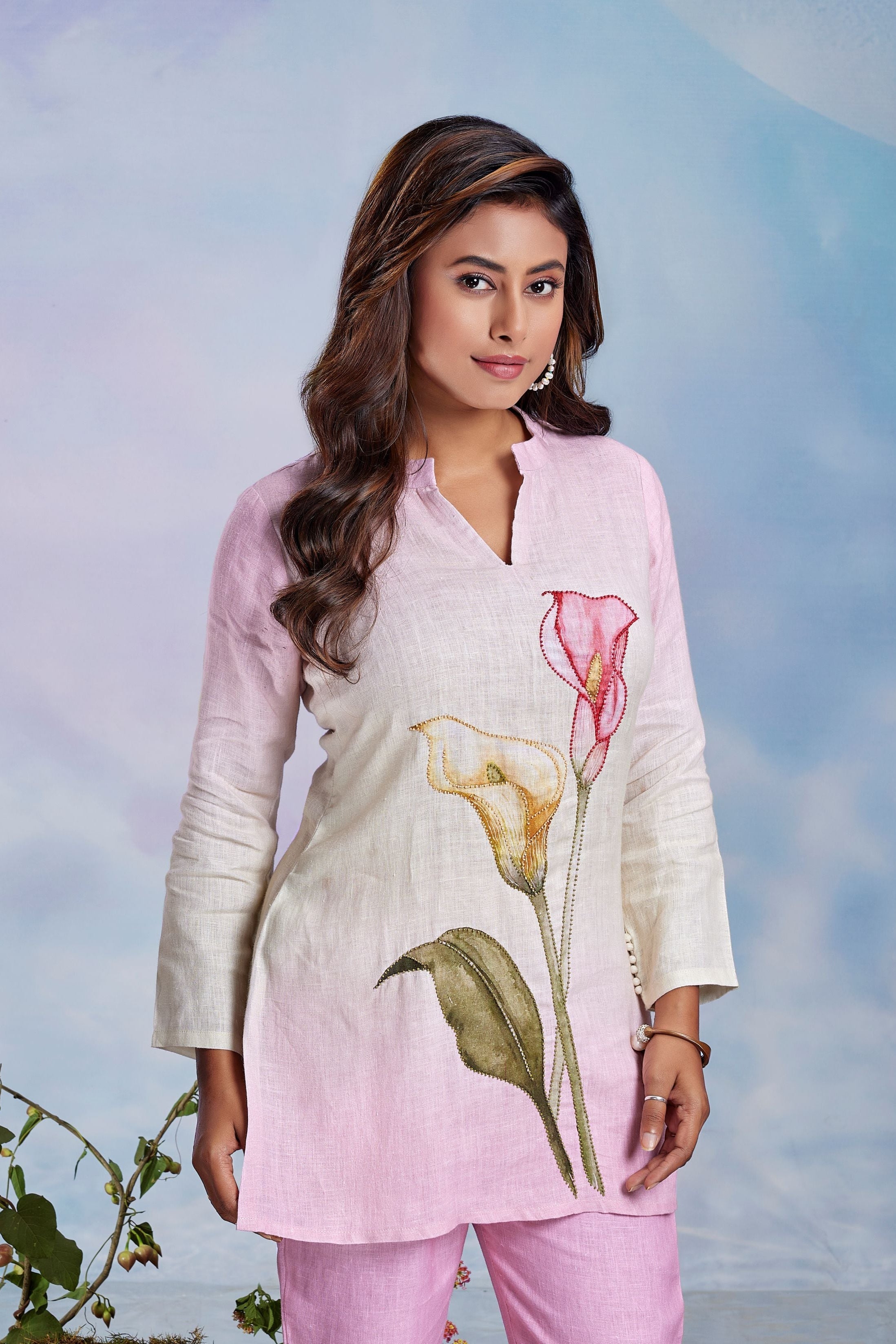 Rose Ombré Embellished Linen Co-Ord Set