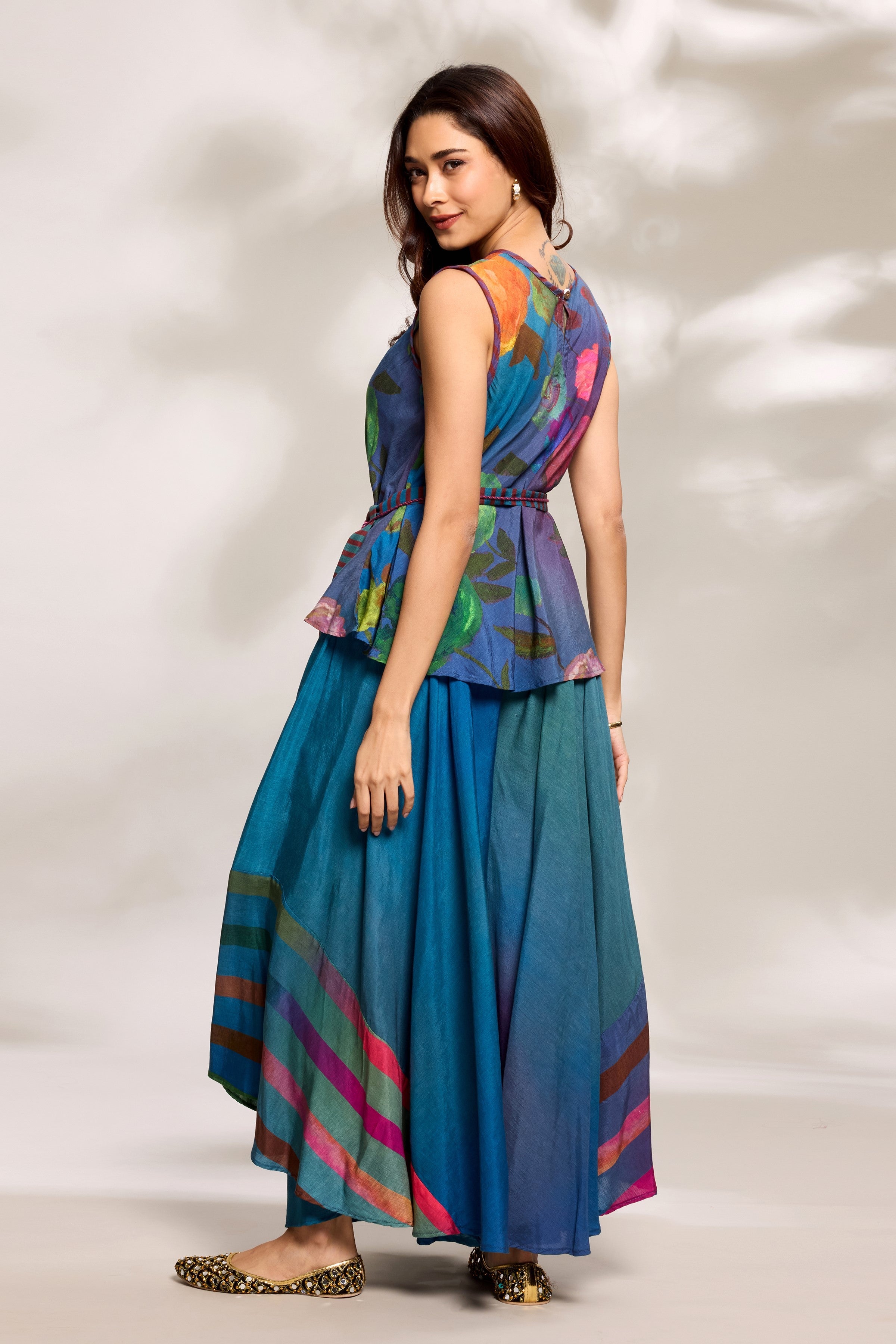 Cobalt Bias Top & Flared Trousers Set