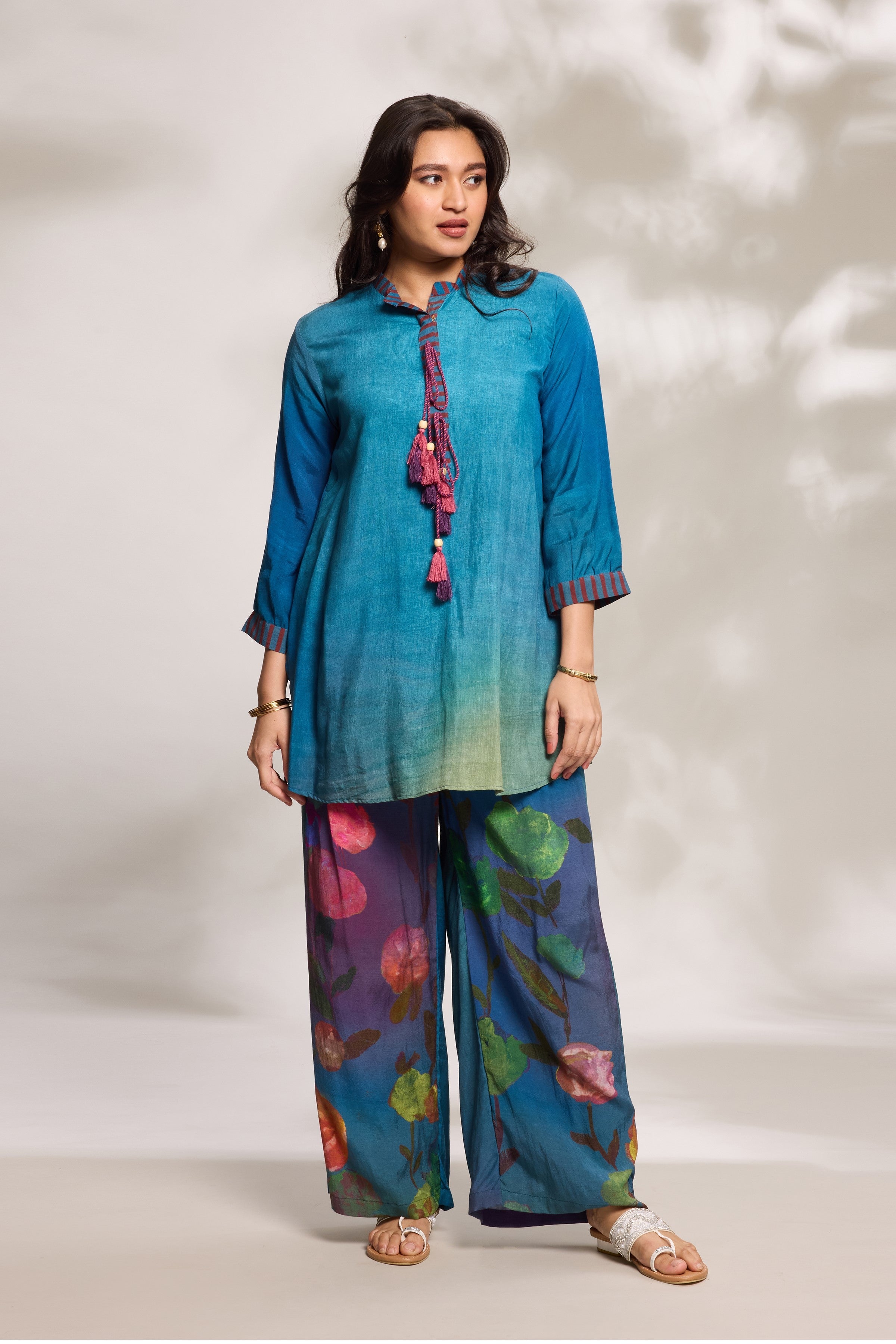 Cobalt Blue Top & Panelled Trousers Set