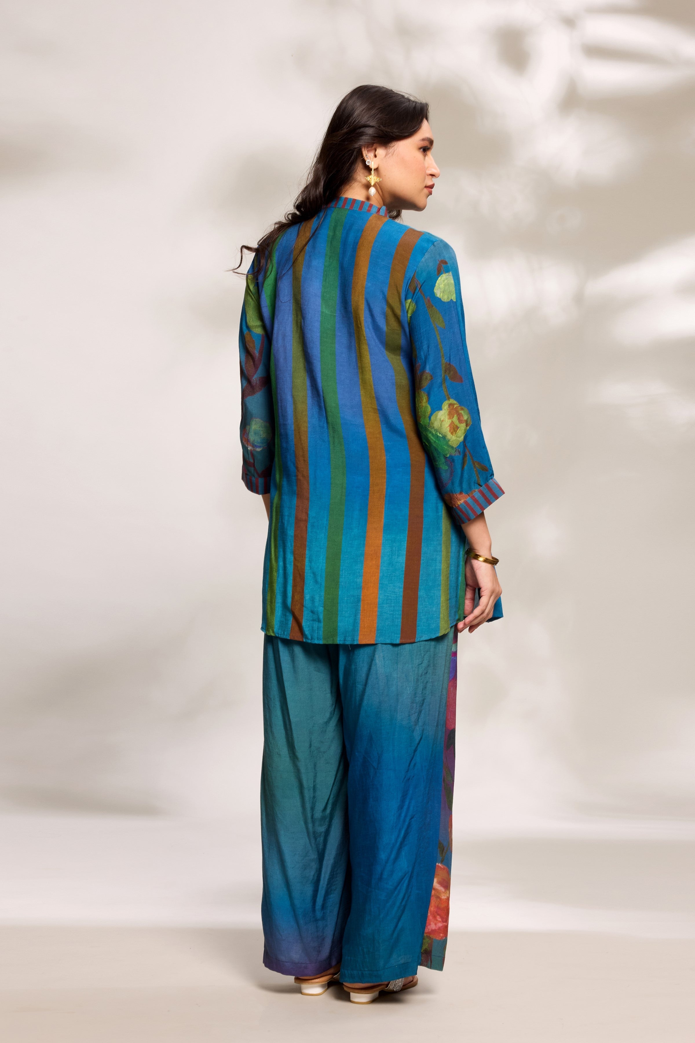 Cobalt Blue Top & Panelled Trousers Set