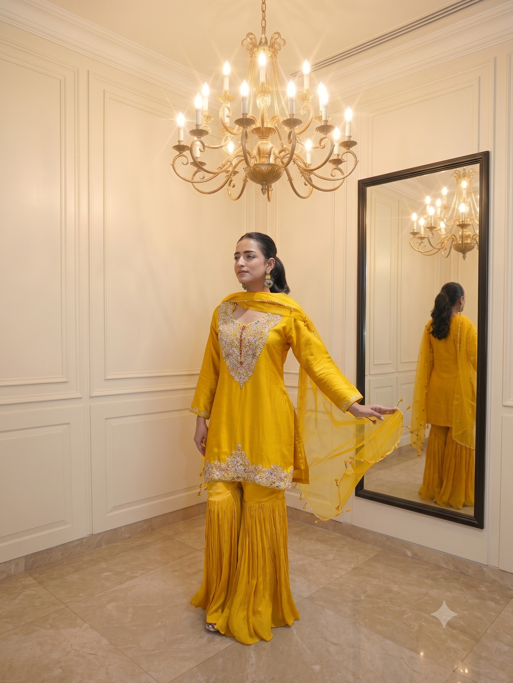 Sunlit Amber Embellished Raw Silk Sharara Set