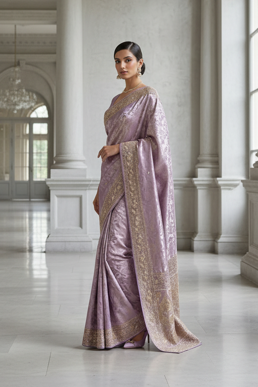 Lavender Embellished Tissue Banarasi Silk Saree