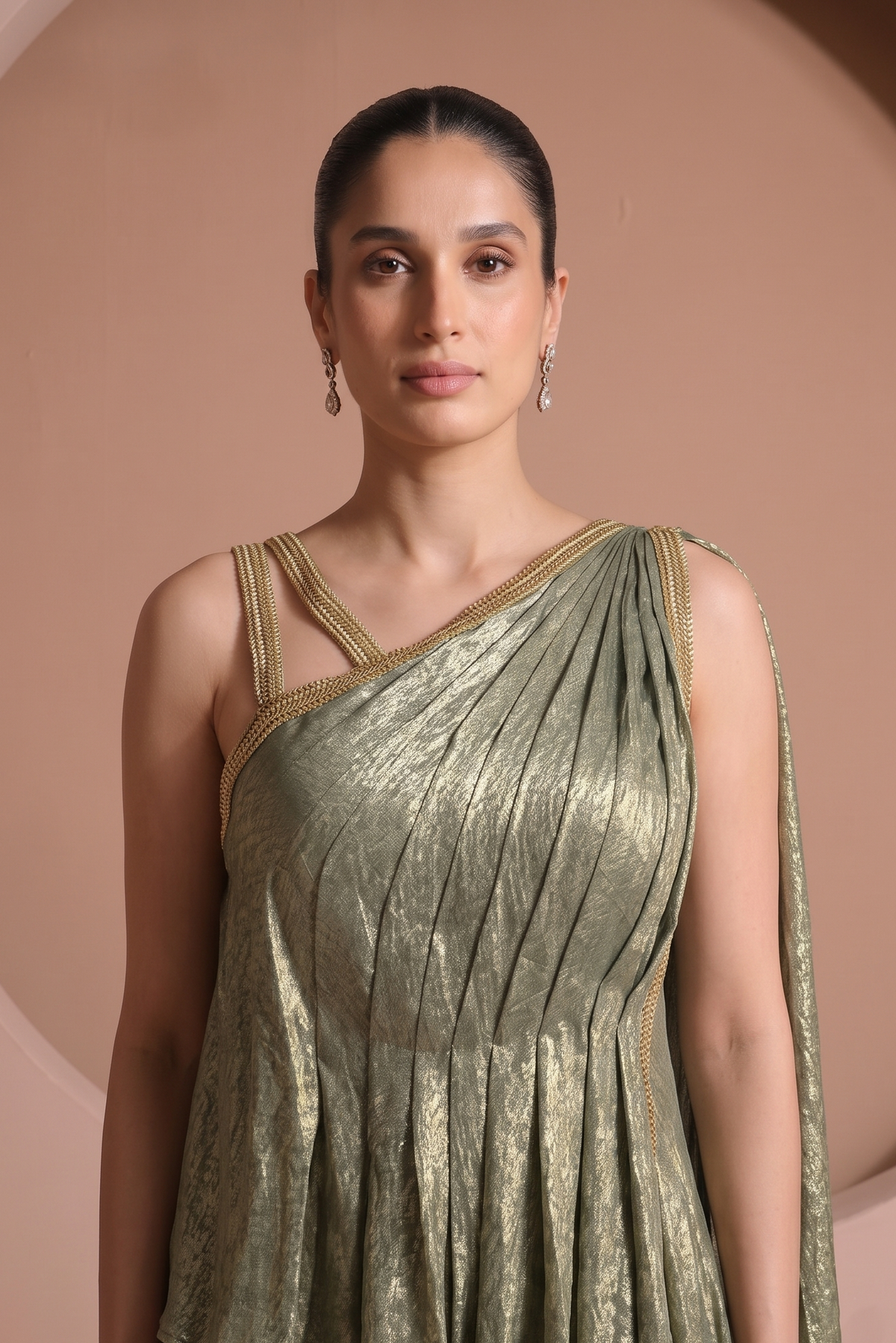 Sage Gold Embellished Jimmy Choo Silk Palazzo Set