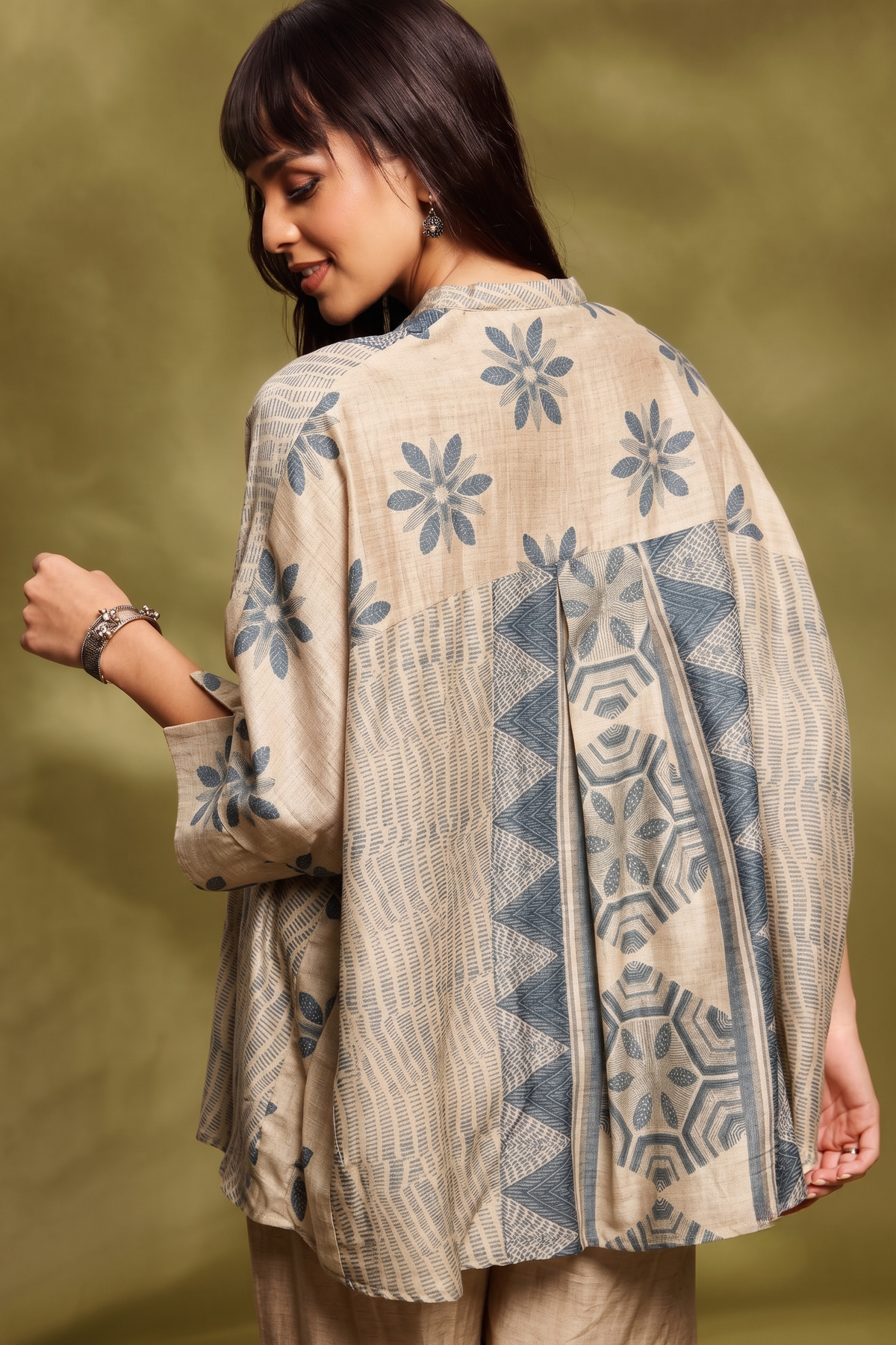 Light Beige Printed Bamboo Linen Co-Ord Set