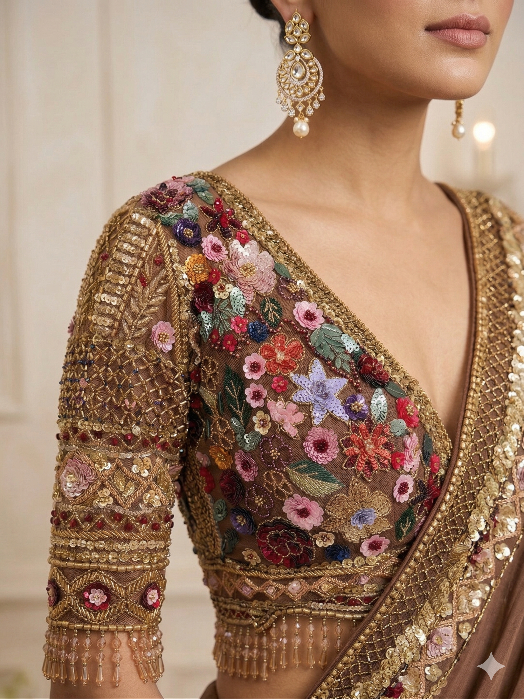 Mocha Blossom Embellished Premium Georgette Saree
