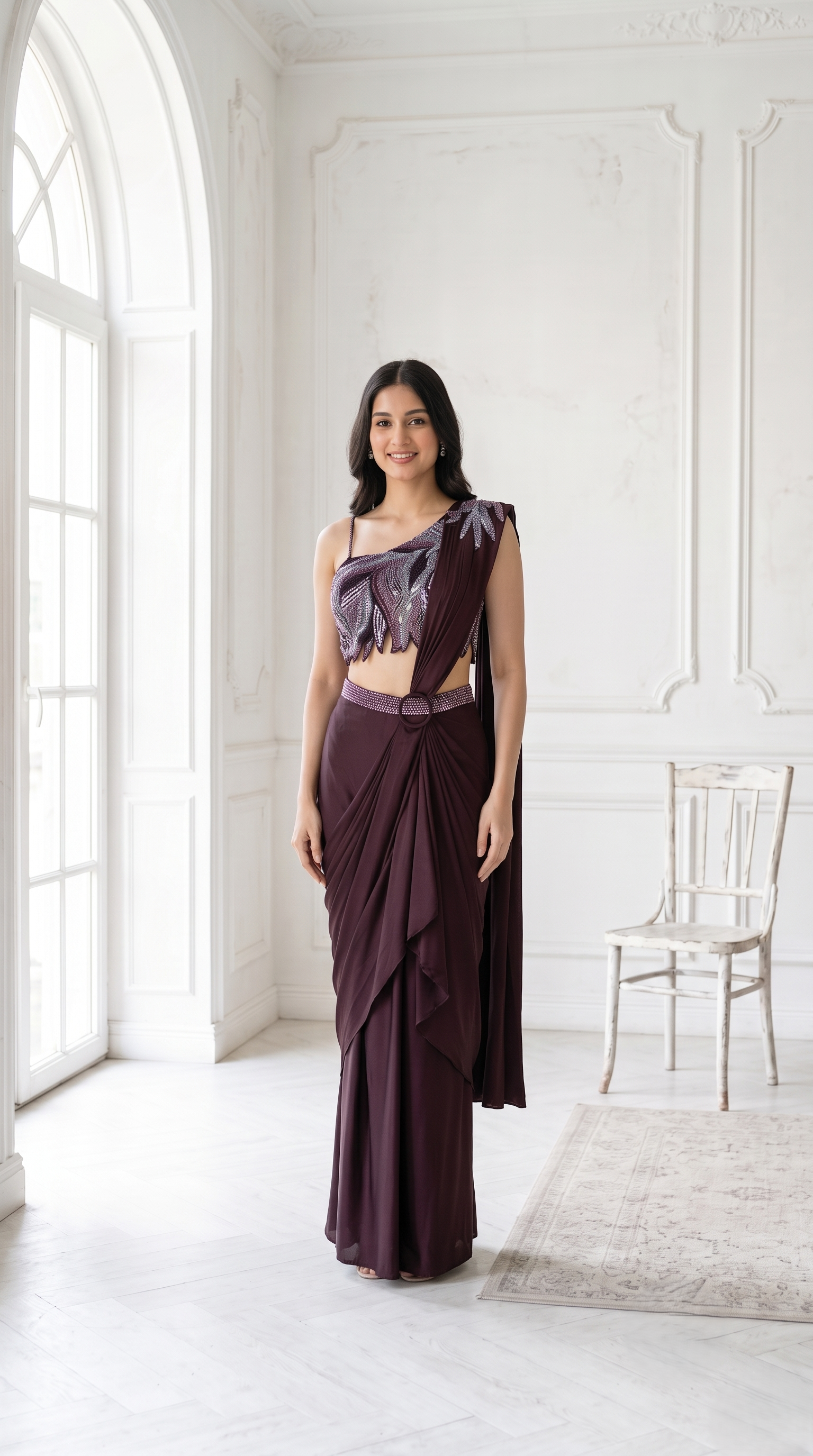 Brown Embellished Premium Georgette Saree