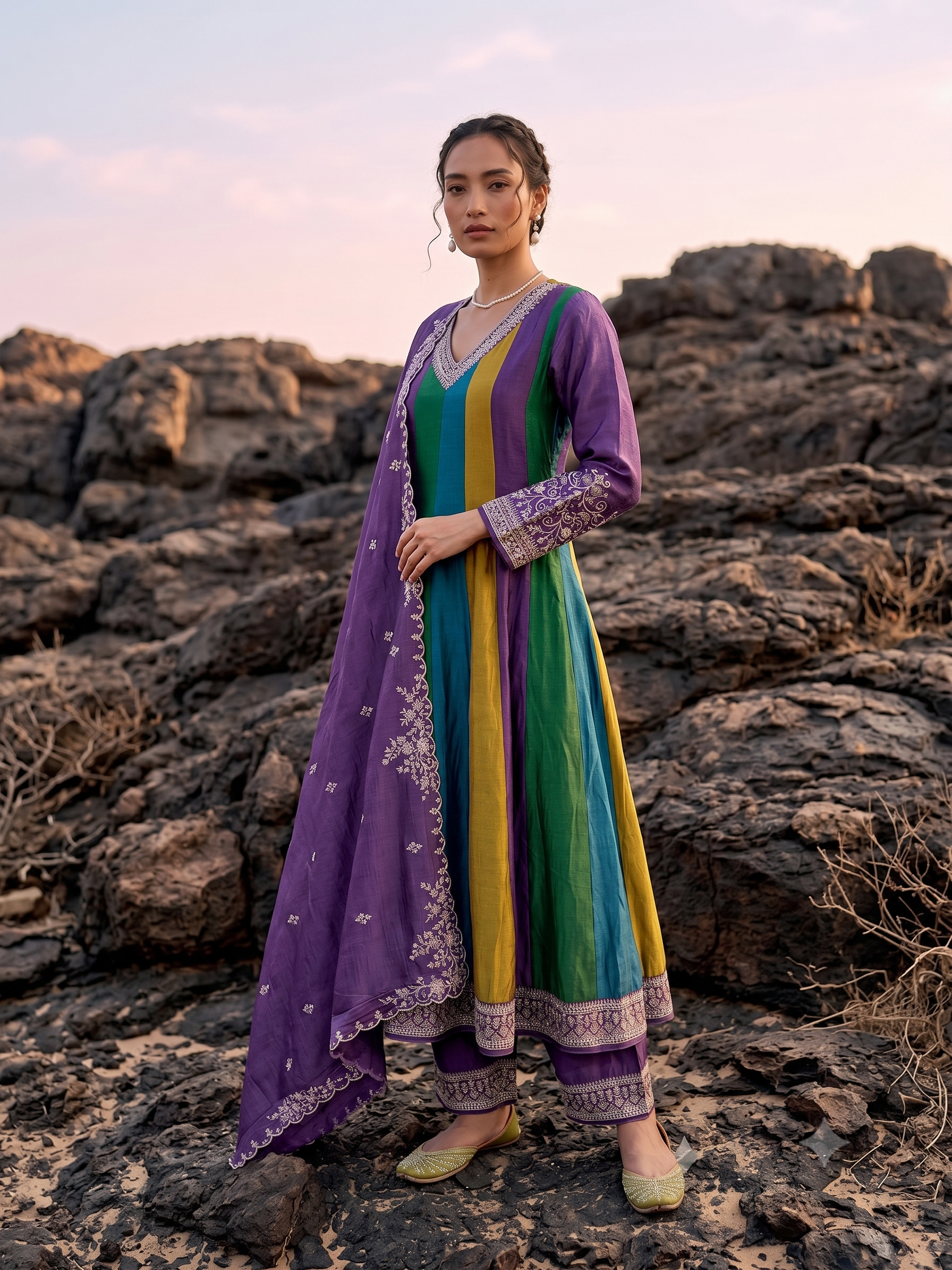 Radiant Prism Embellished Shimmer Tissue Silk Anarkali Set