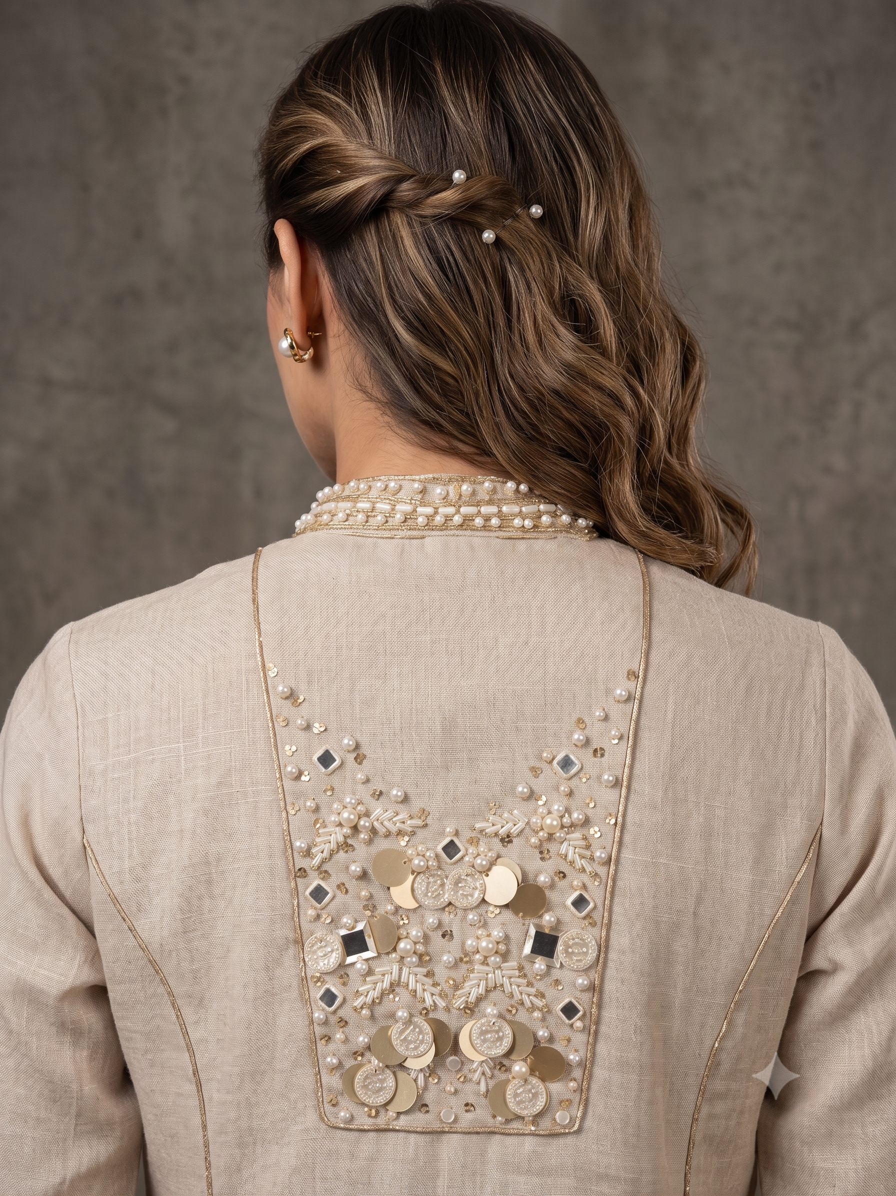 Desert Pearl Embellished Cotton Linen Pant Set