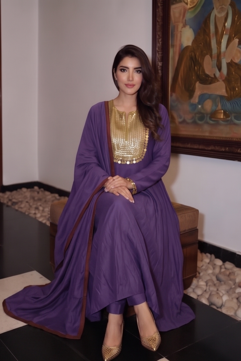 Deep Purple Embellished Crepe Silk Anarkali Set