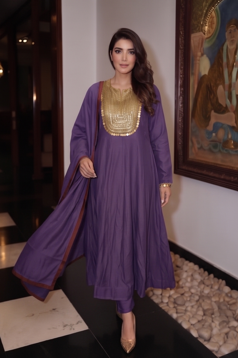 Deep Purple Embellished Crepe Silk Anarkali Set