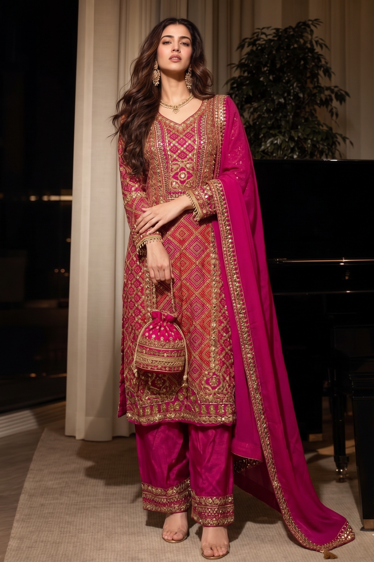 Rani Pink Embellished Crepe Silk Palazzo Set