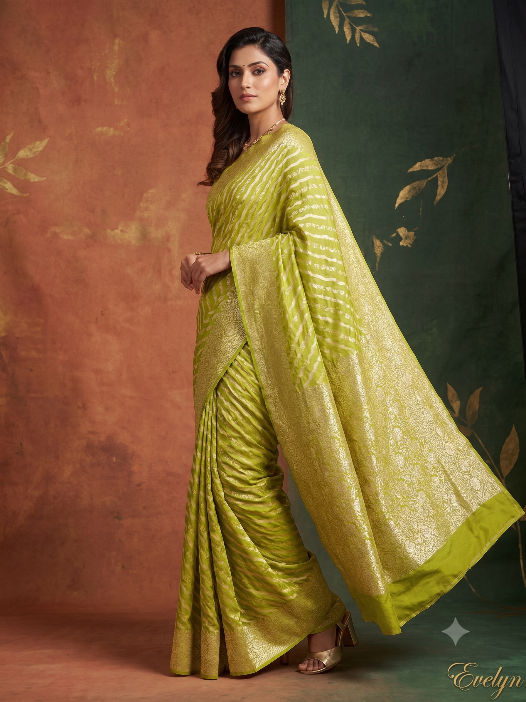 Lime Green Zari Woven Georgette Silk Saree