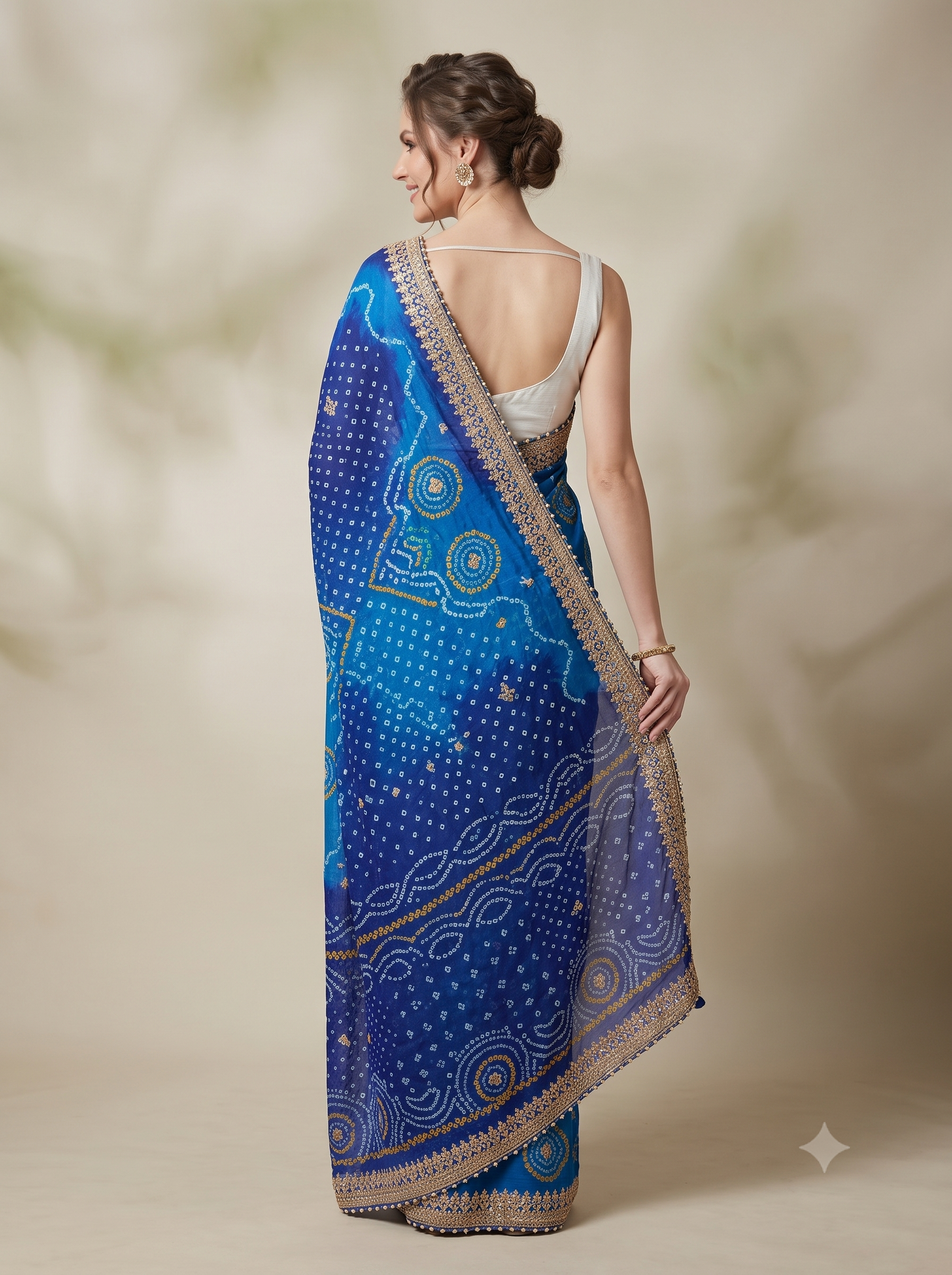Ocean Blue Embellished Crepe Silk Leheriya Saree