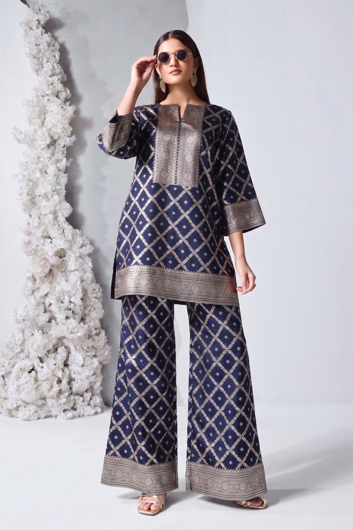 Royal Navy Embellished Viscose Silk Co-Ord Set