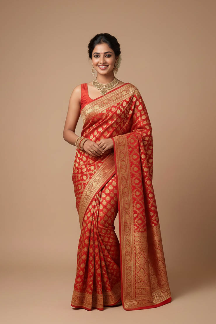 Flame Orange Zari Georgette Saree