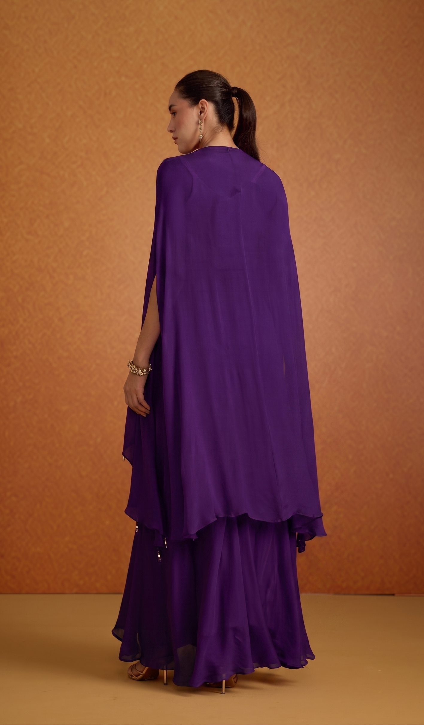Royal Purple Embellished Chinon Silk Palazzo Set