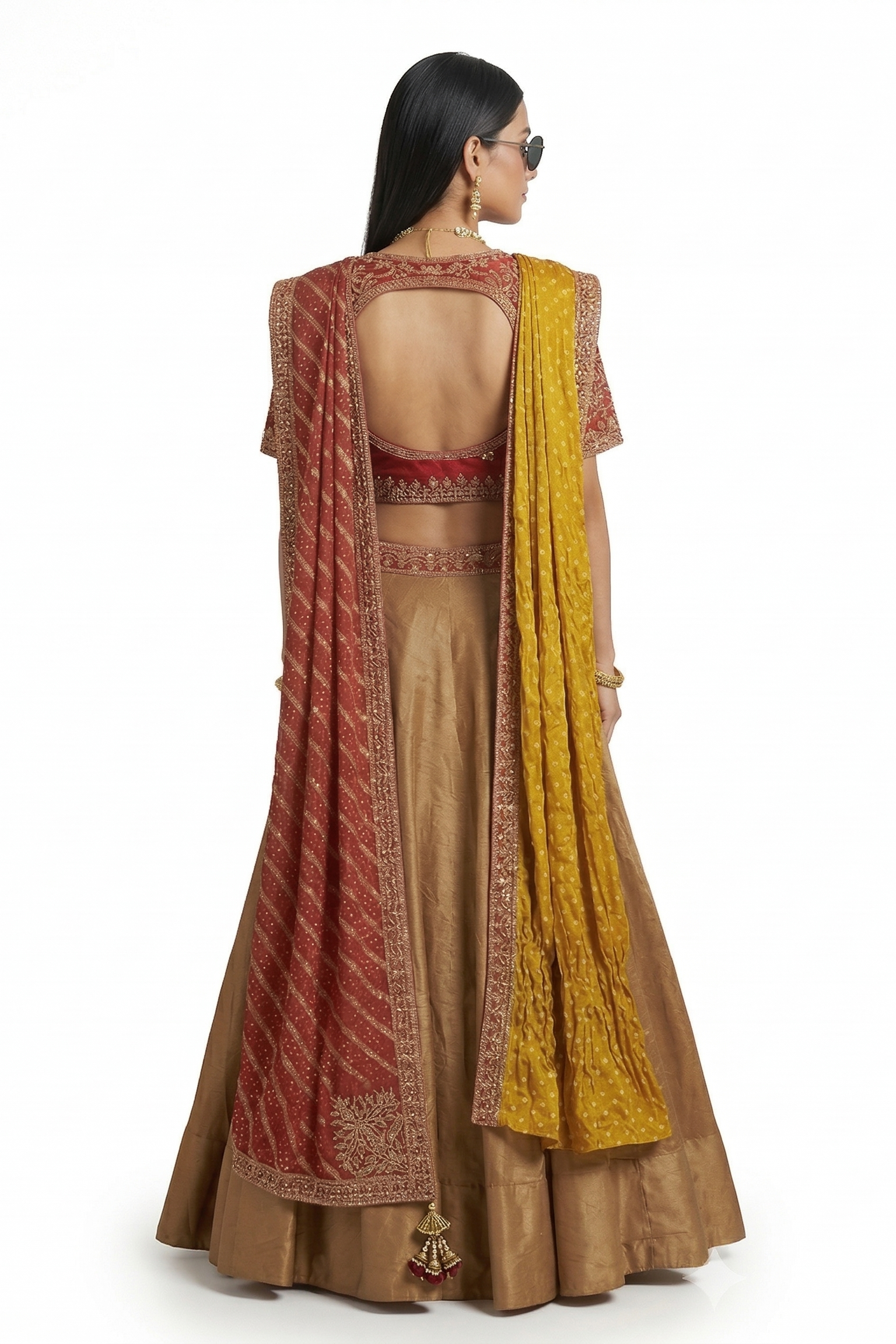 Antique Gold Embellished Premium Silk Lehenga Set