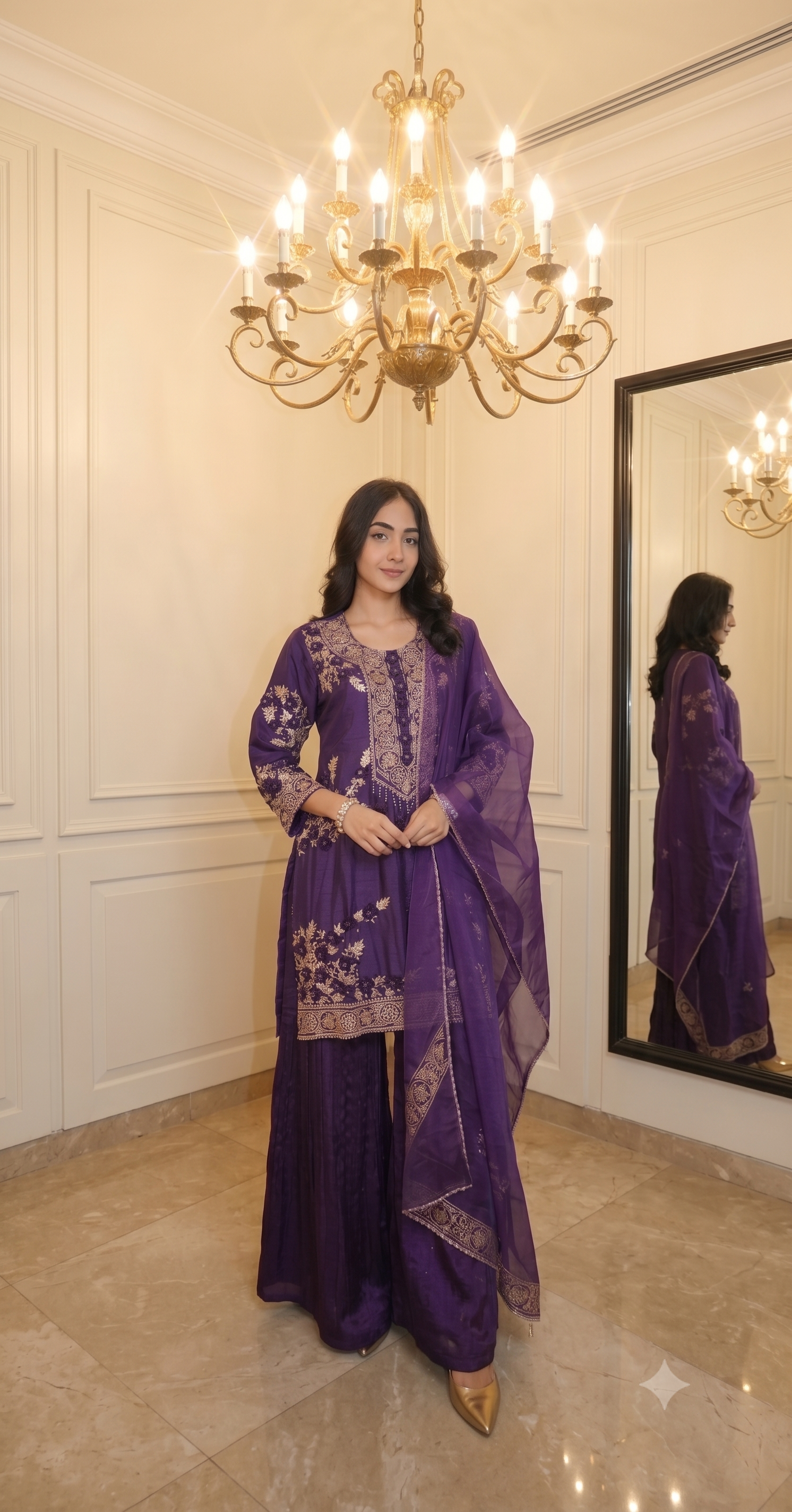 Deep Violet Embellished Permium Silk Sharara Set