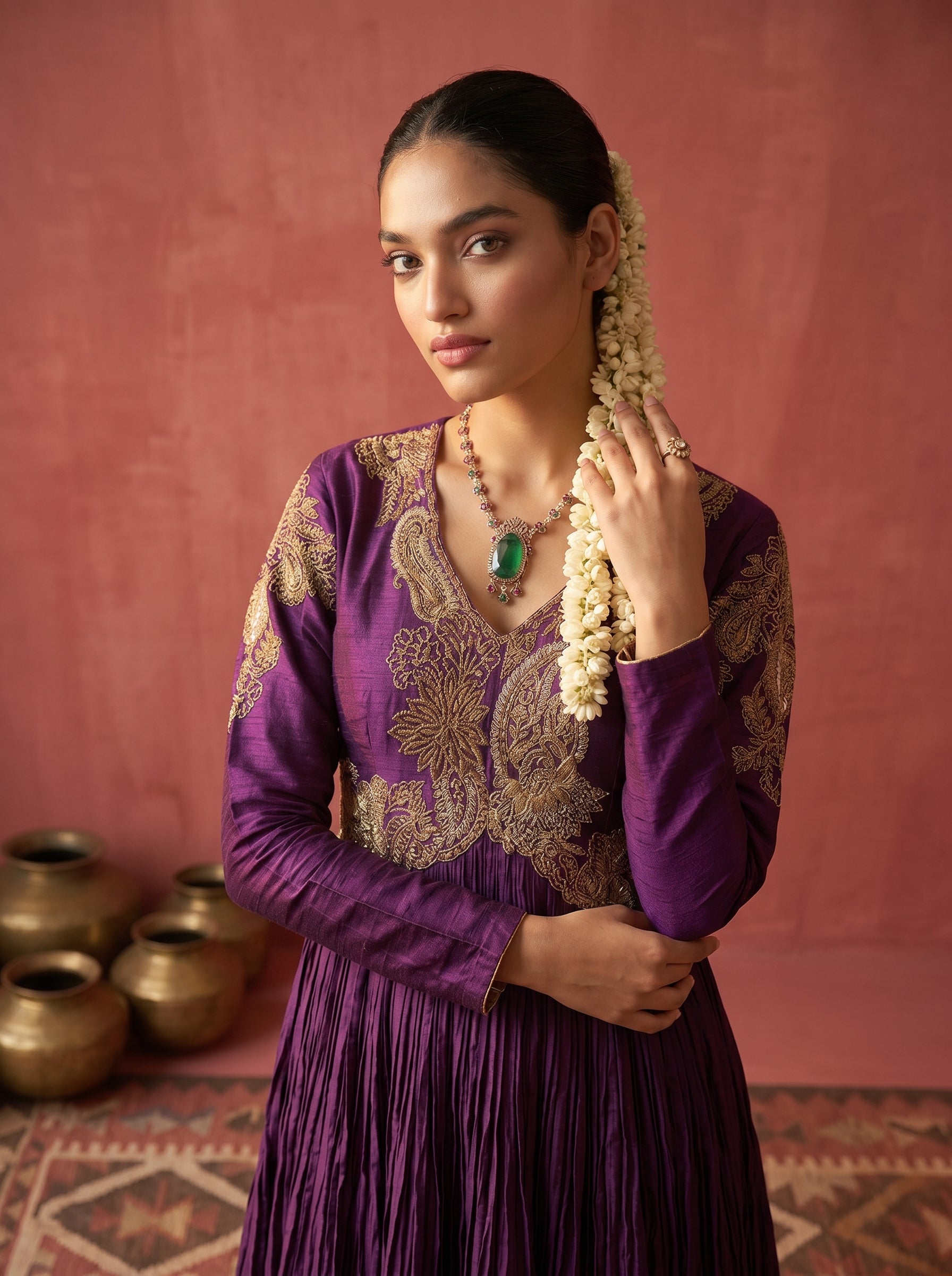 Royal Purple Embellished Georgette Silk Anarkali Set