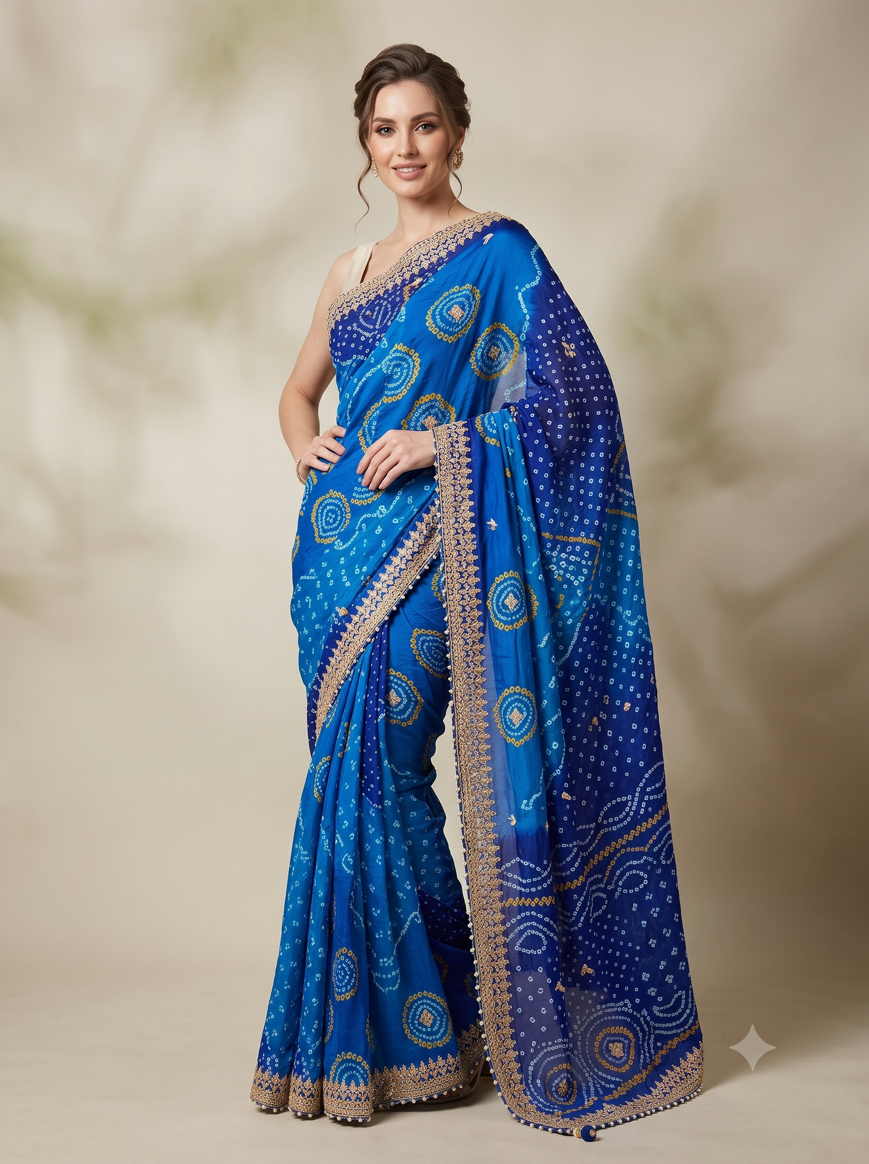 Ocean Blue Embellished Crepe Silk Leheriya Saree