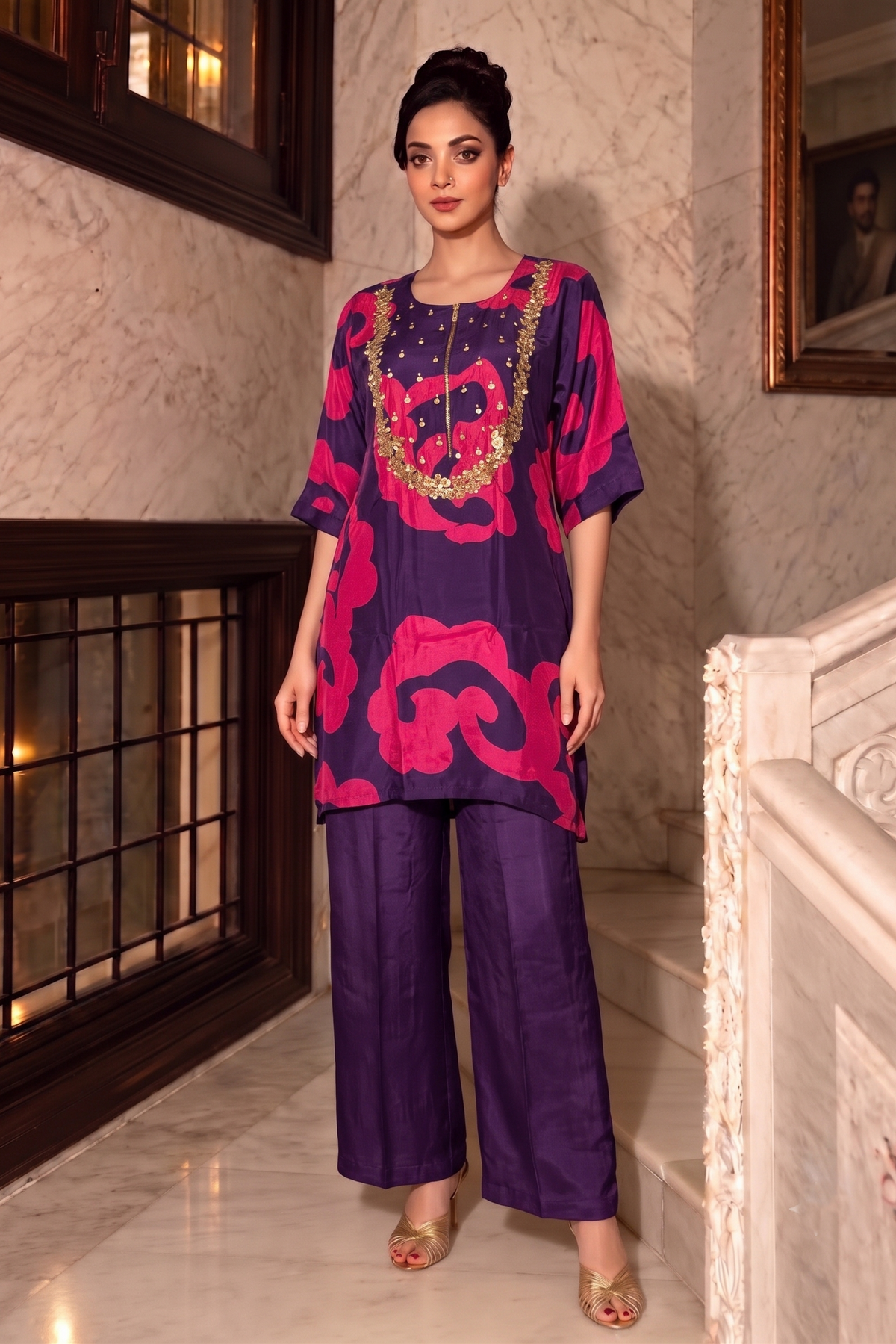 Regal Purple Embellished  Crepe Silk Co-Ord Set