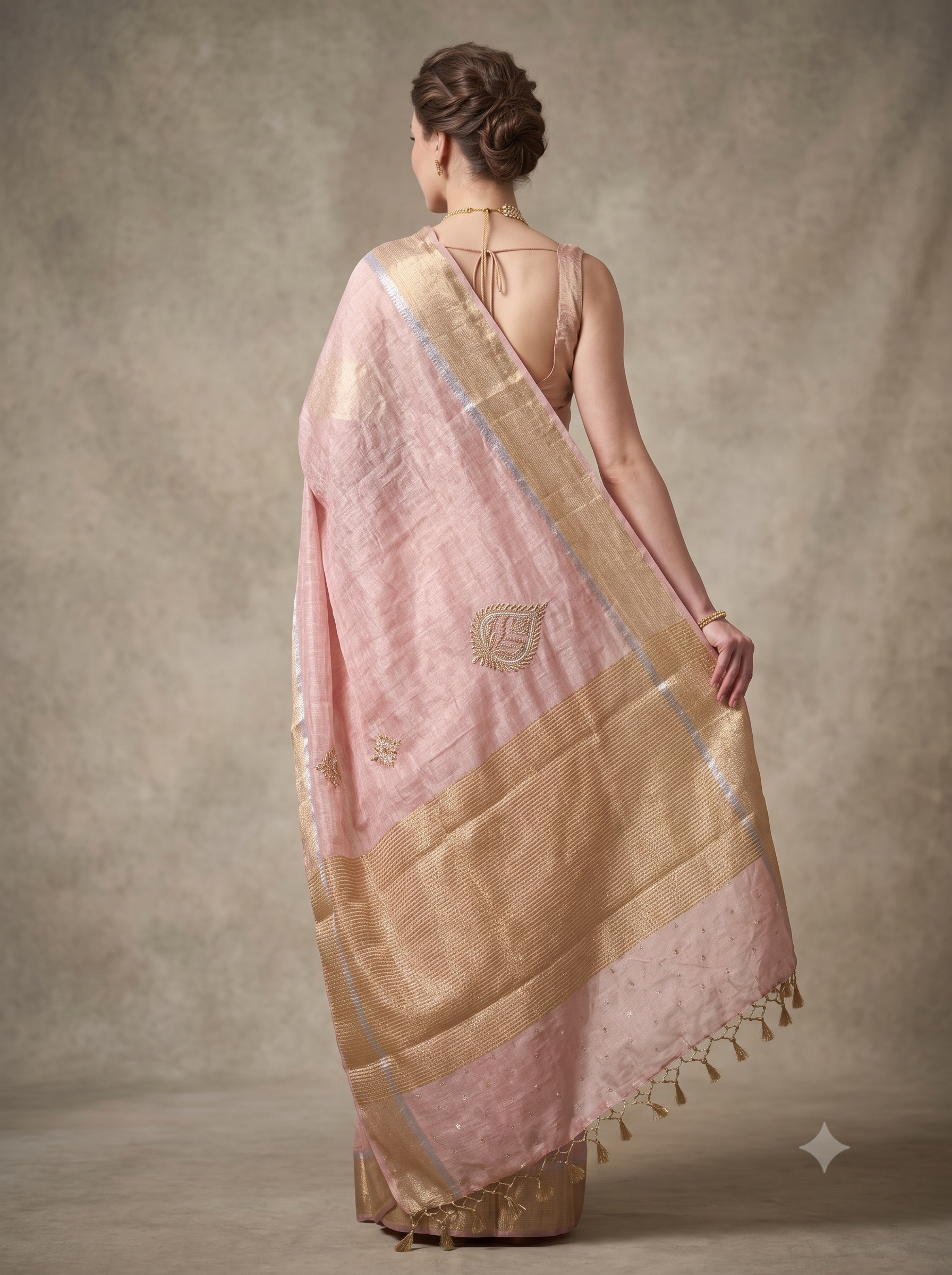 Pink Embellished Cotton Tissue Silk Saree