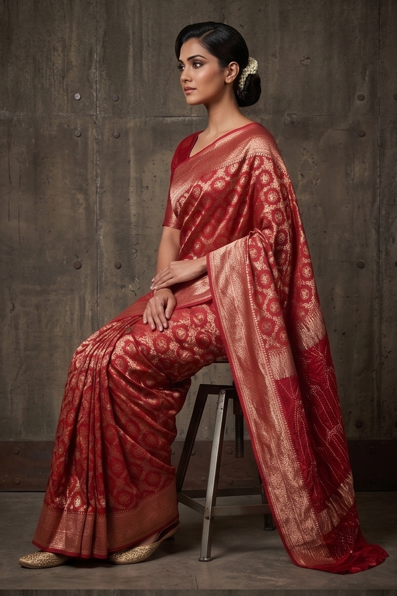 Crimson Red Zari Woven Banarasi Silk Saree