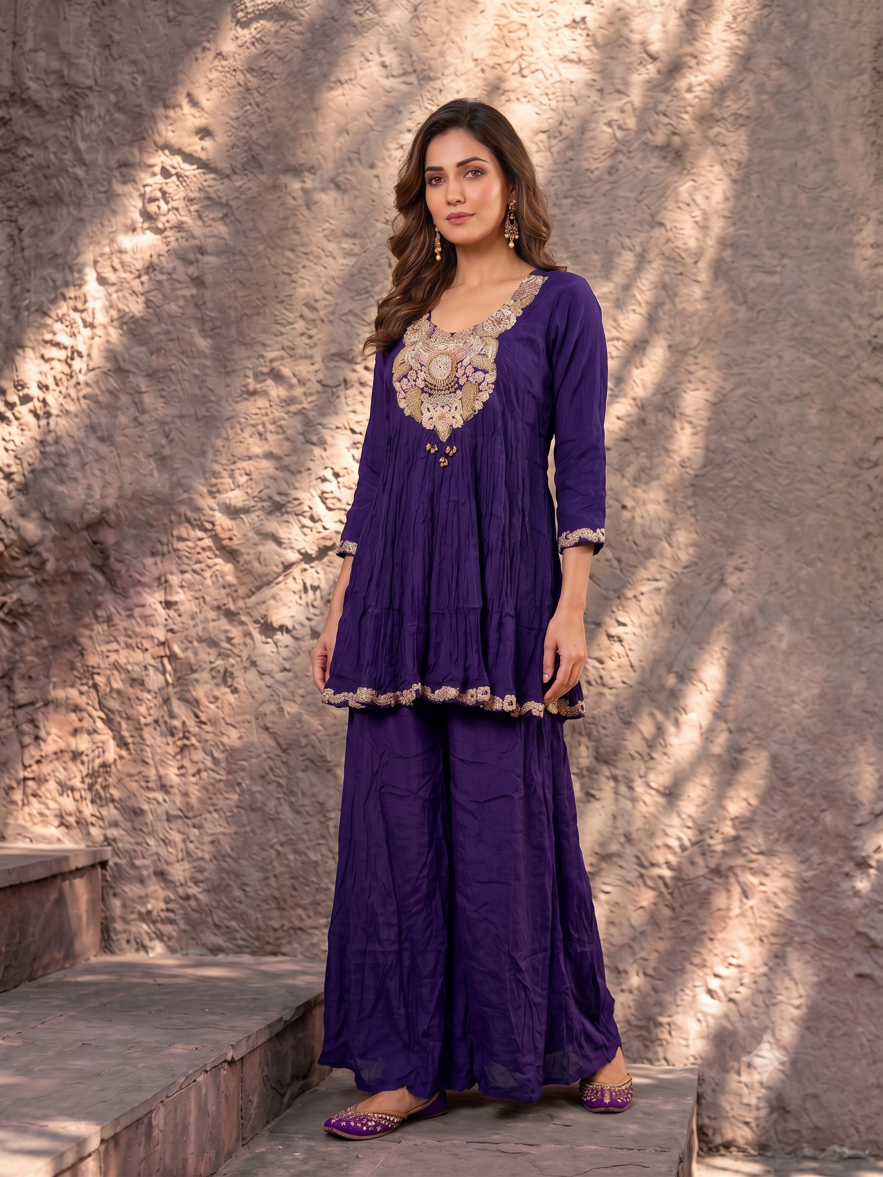 Royal Purple Embellished Georgette Silk Palazzo Set