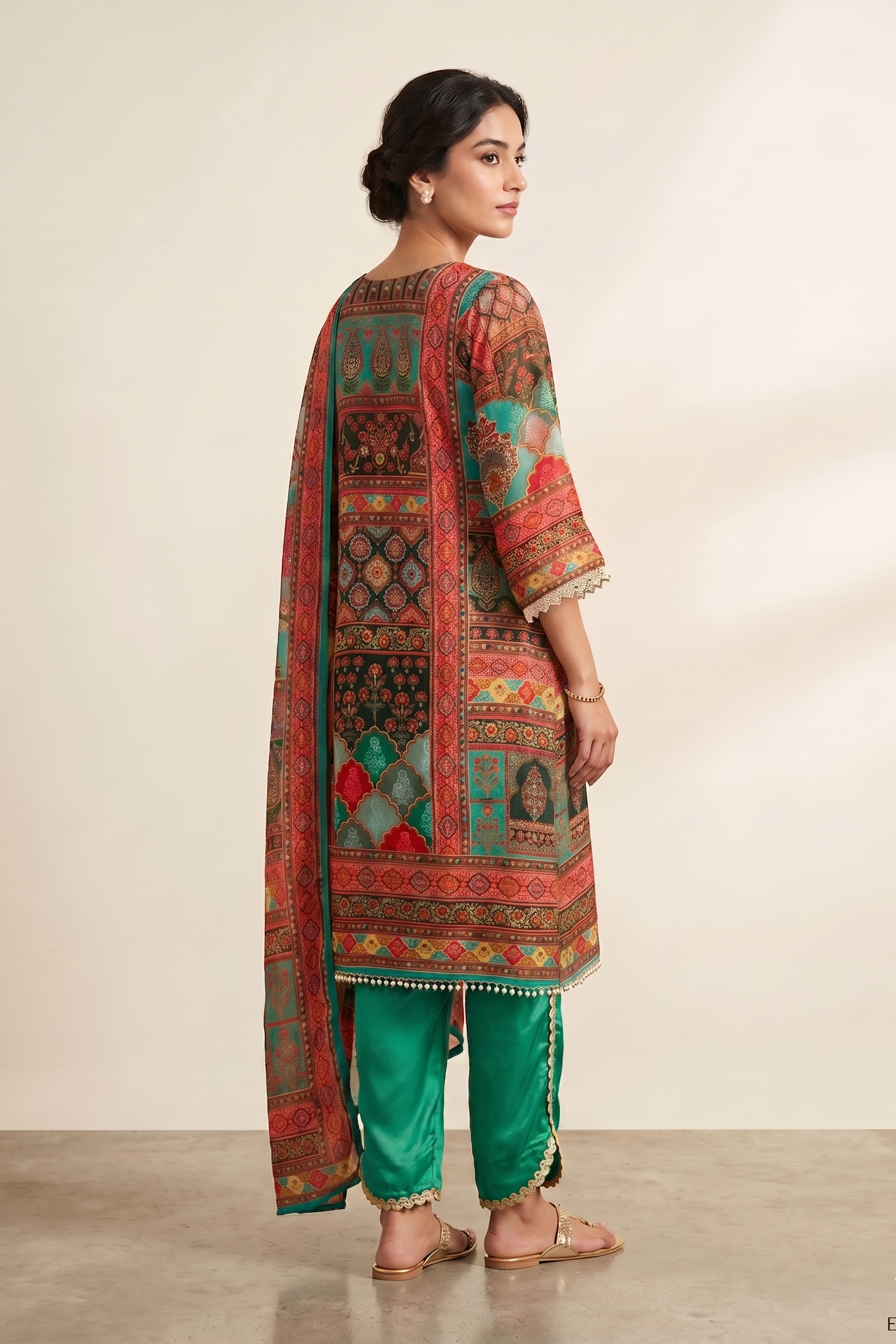 Green Embellished Organza Silk Dhoti Kurta Set
