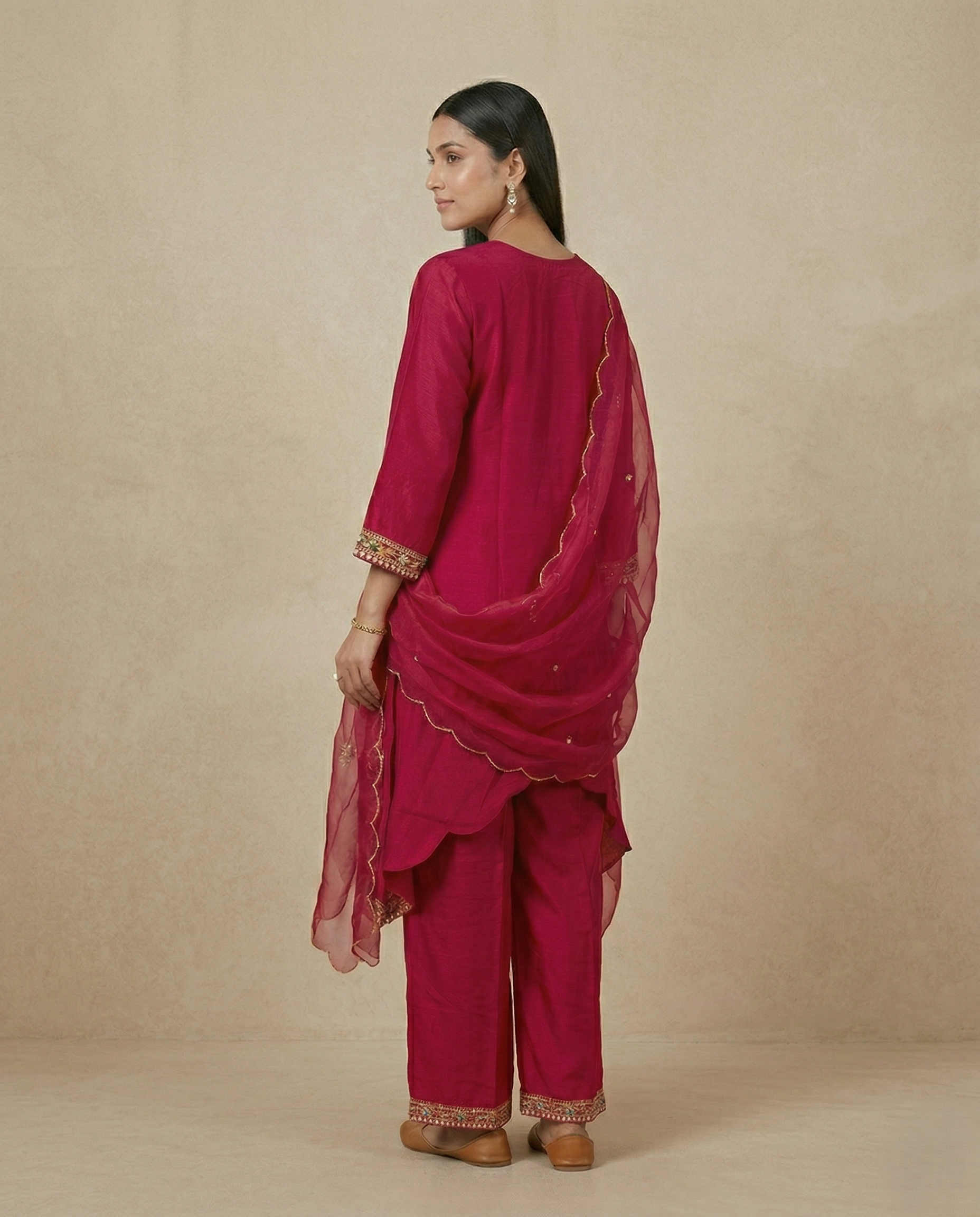 Rani Pink Embellished Georgette Silk Palazzo Set
