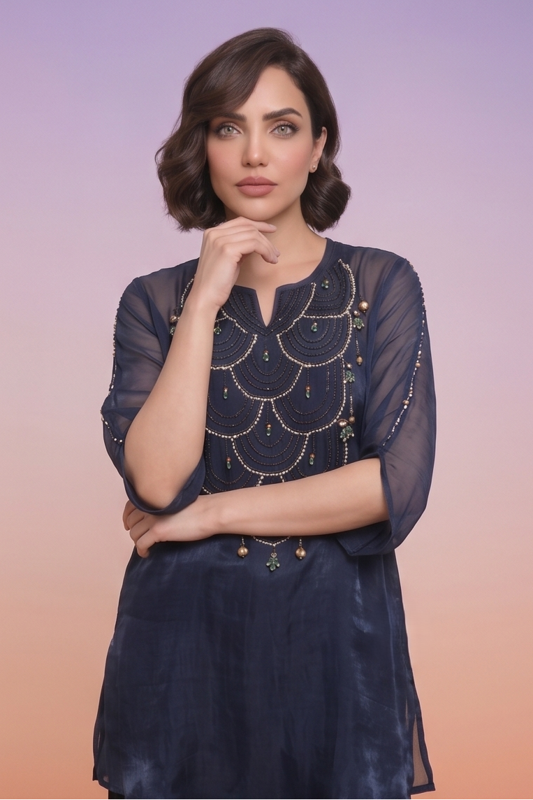 Midnight Blue Embellished Tissue Silk Palazzo Set