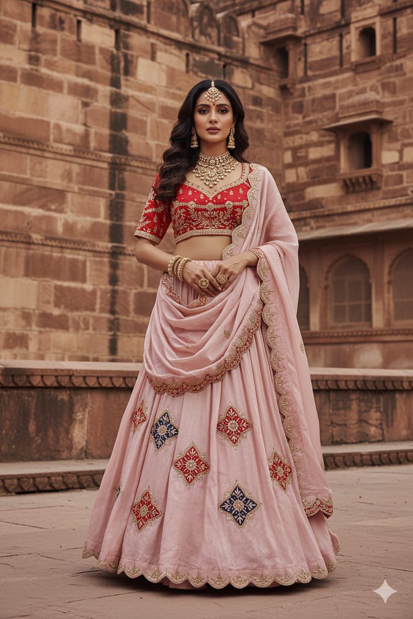 Blush Pink Embroidered Lehenga Set