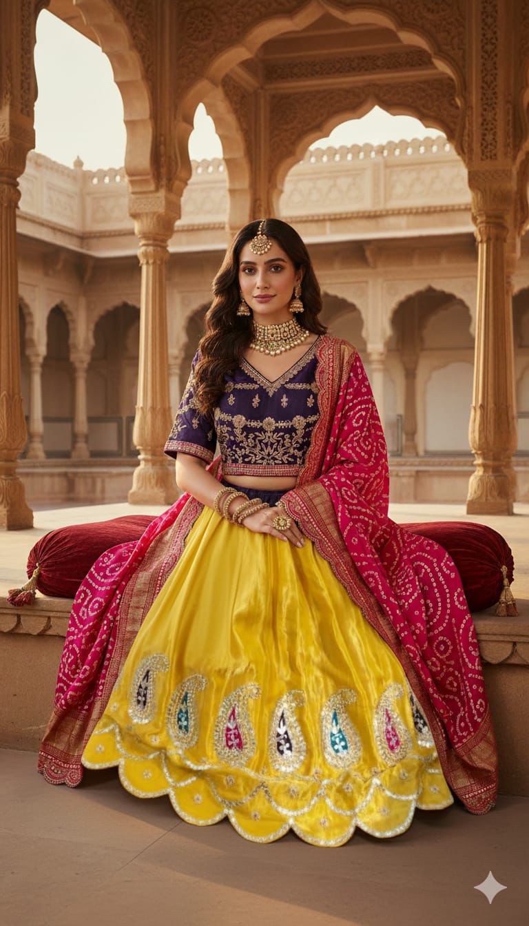 Sunlit Yellow Paisley Lehenga Set with Bandhani Dupatta