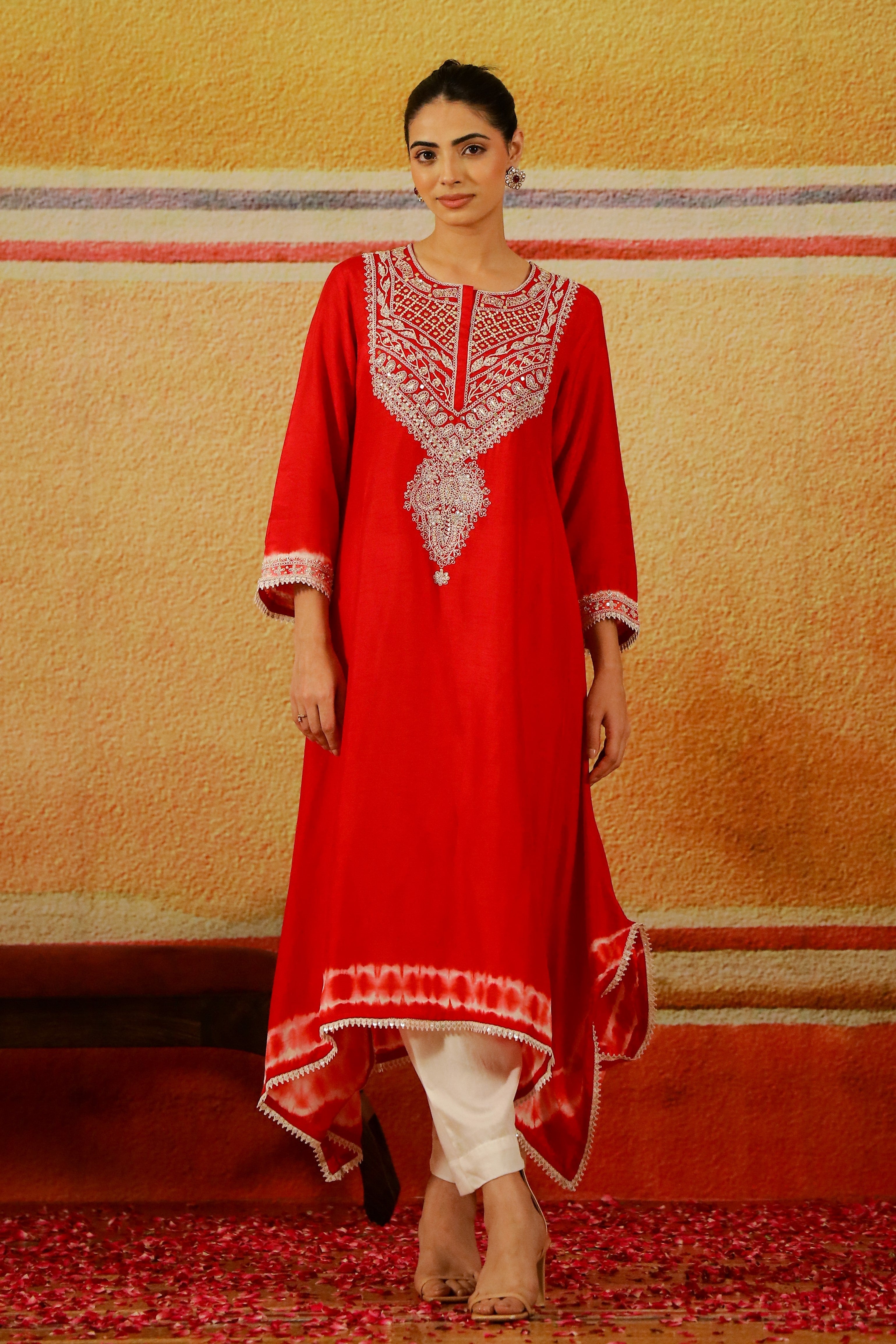 Rani Pink Embroidered Spanish Silk Kurta Set