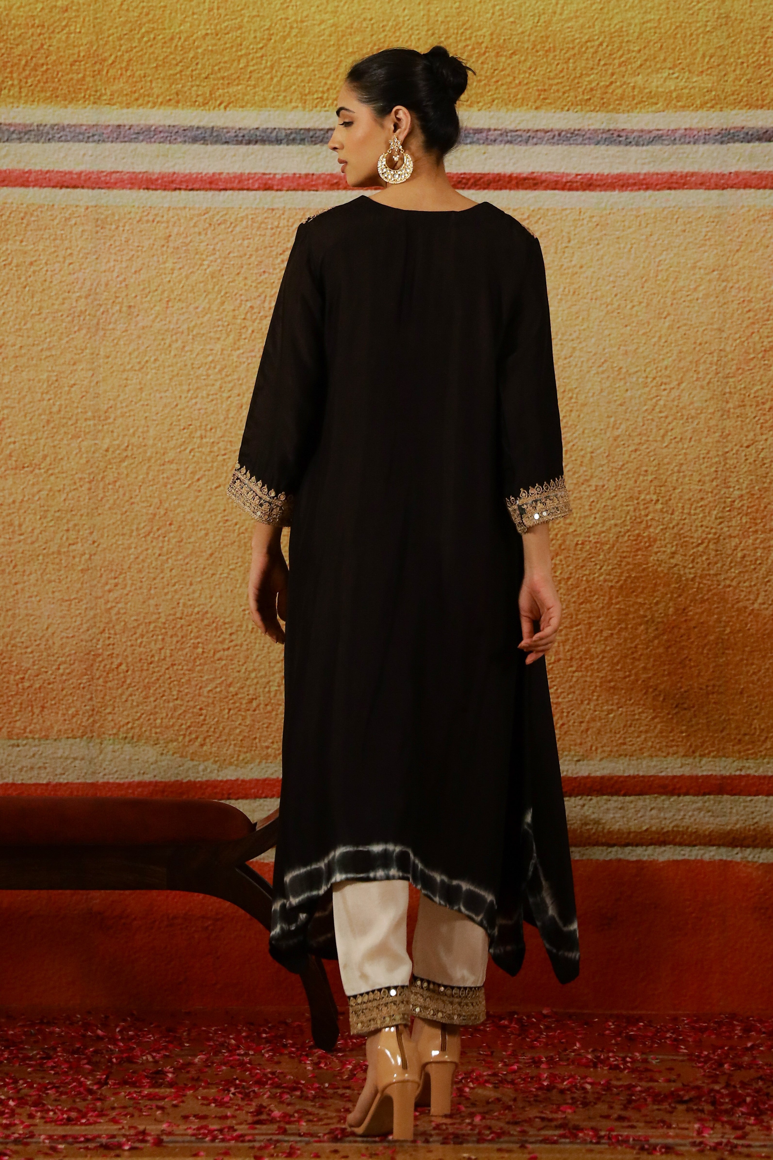 Black Embroidered German Silk Palazzo Set