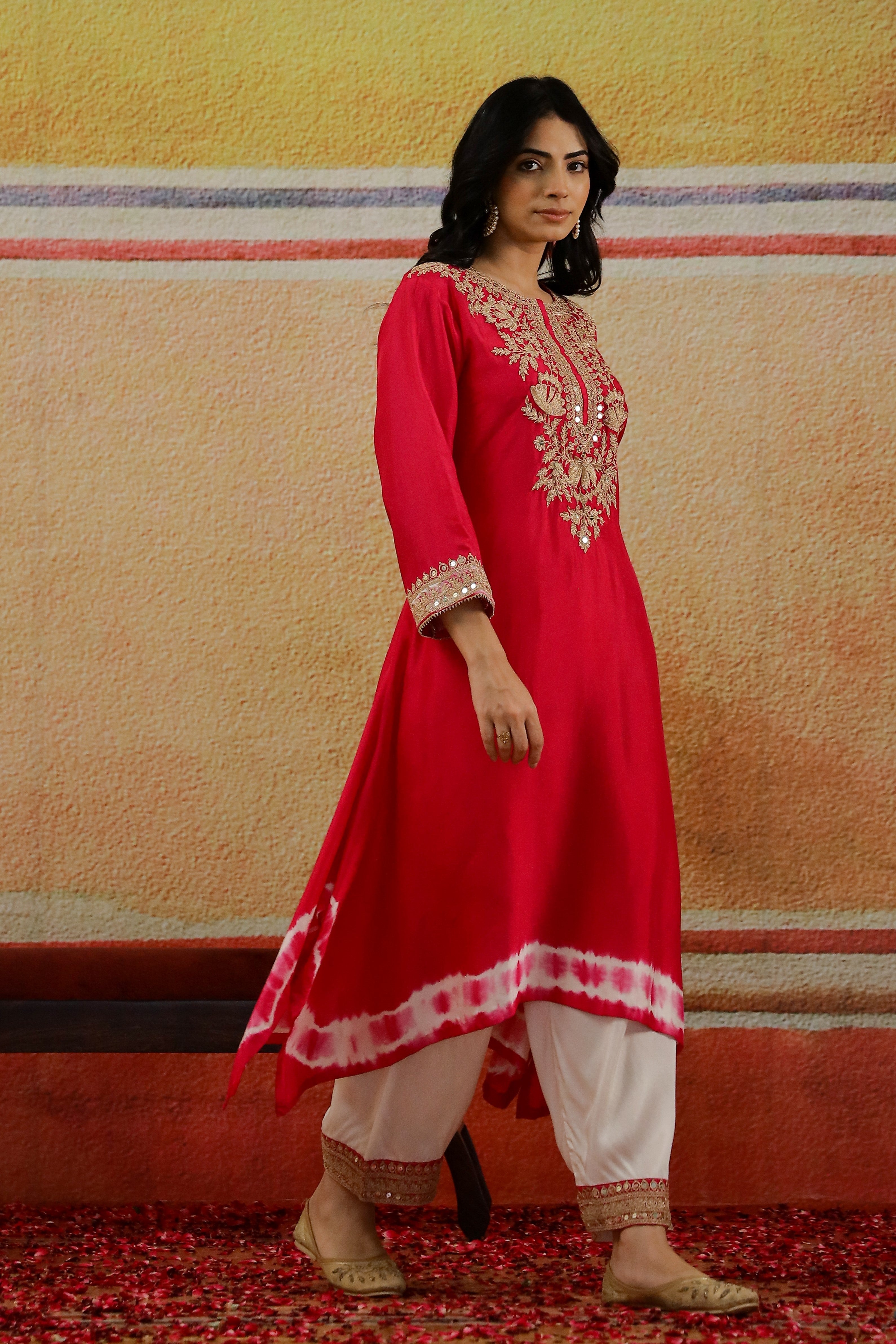 Rani Pink Embroidered German Silk Palazzo Set