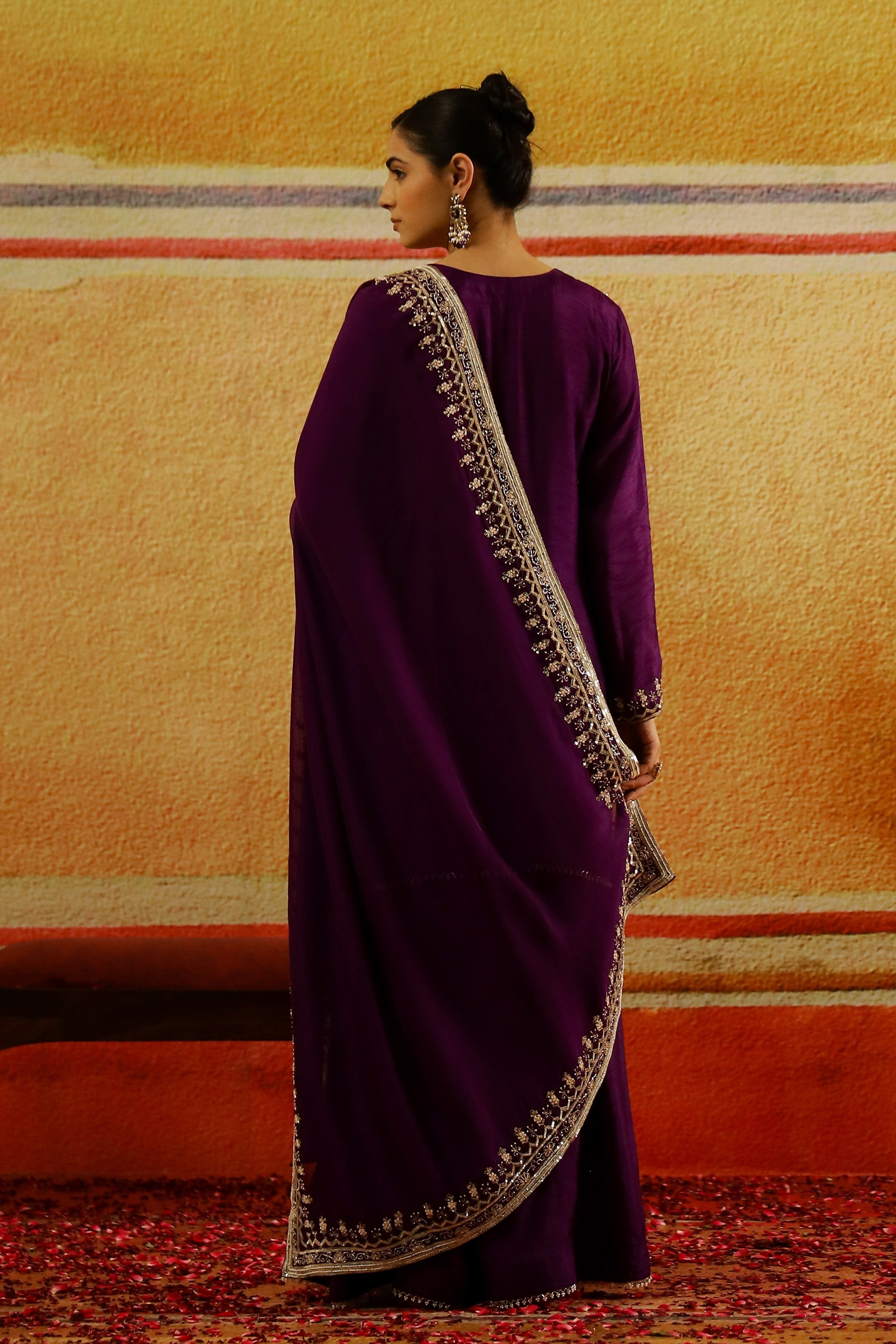 Purple Embellished Raw Silk Palazzo Set