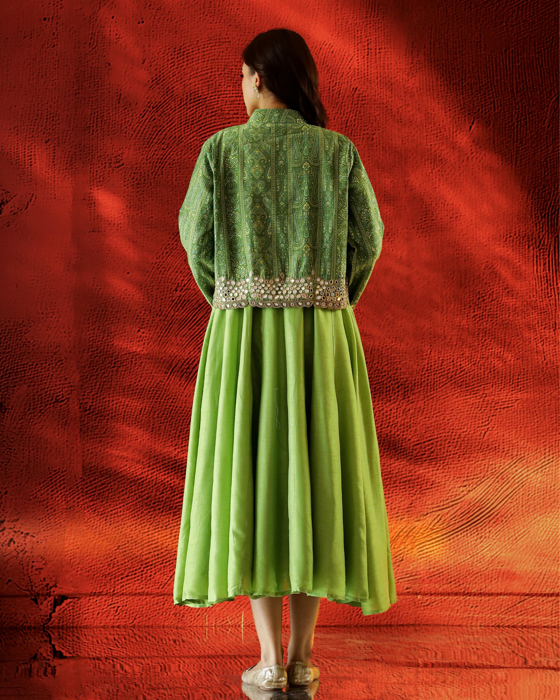 Green Embellished Premium Silk Gown