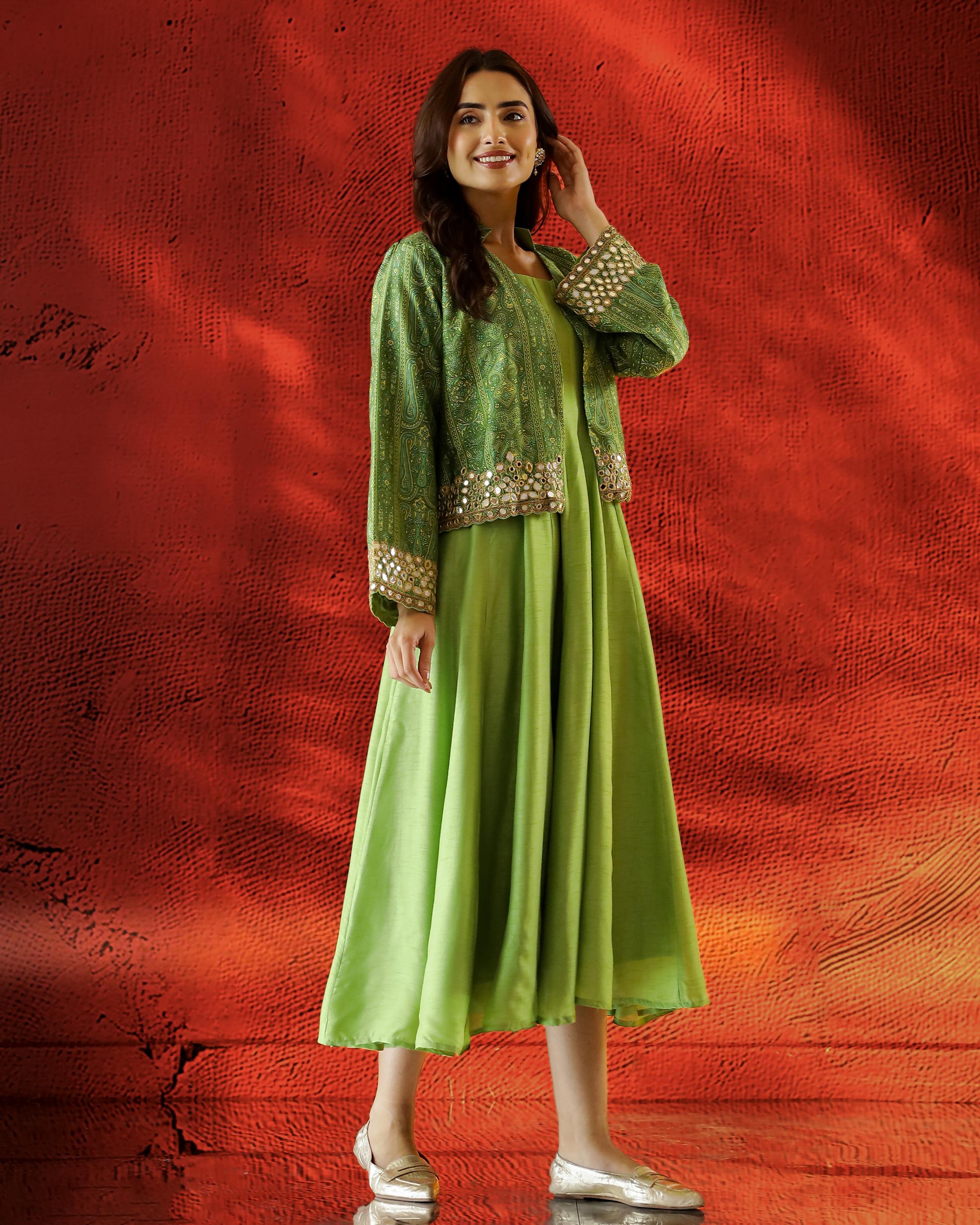 Green Embellished Premium Silk Gown