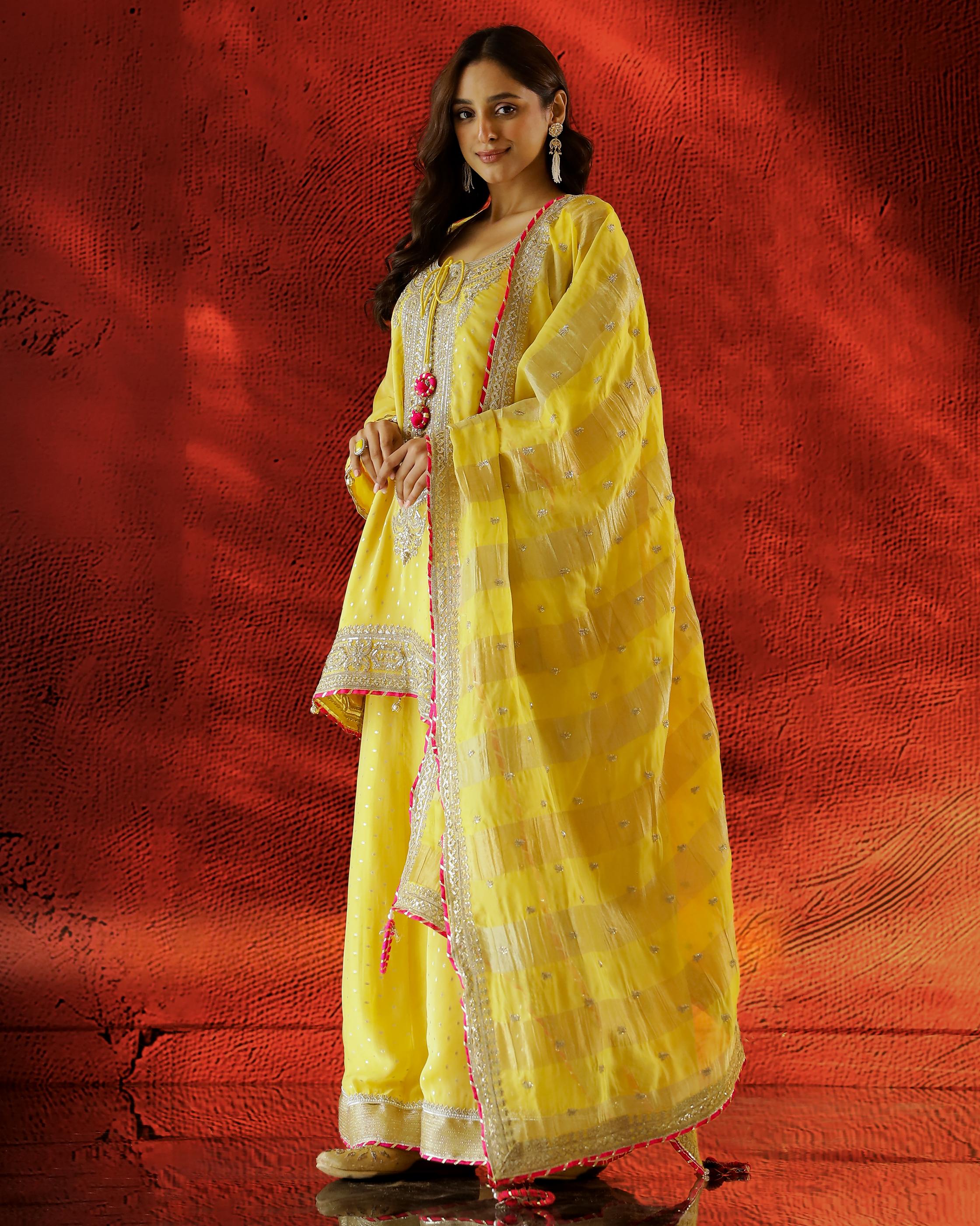 Yellow Embellished Premium Tissue Organza Palazzo Set