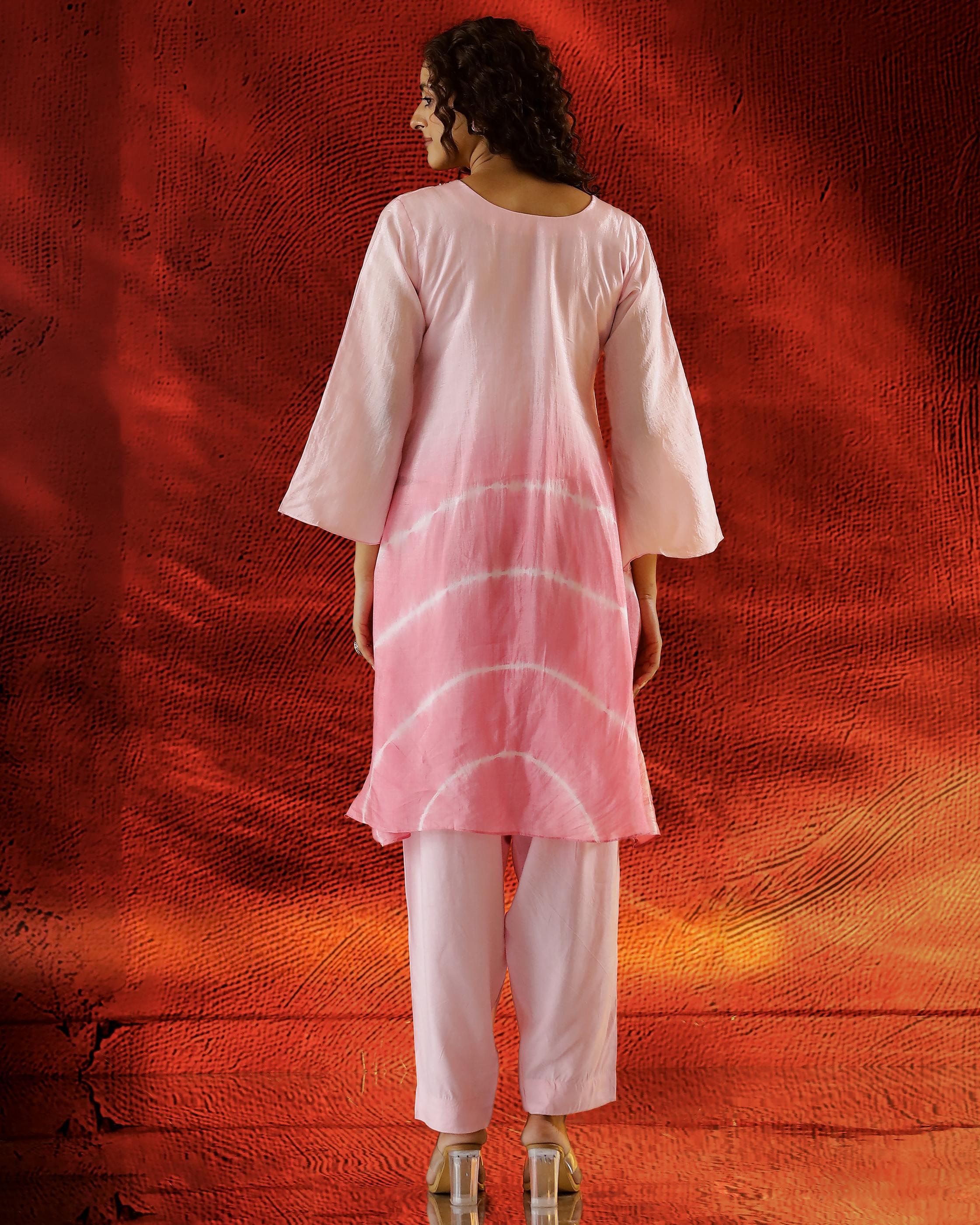 Baby Pink Embellished Tissue Organza Silk Kurta Set