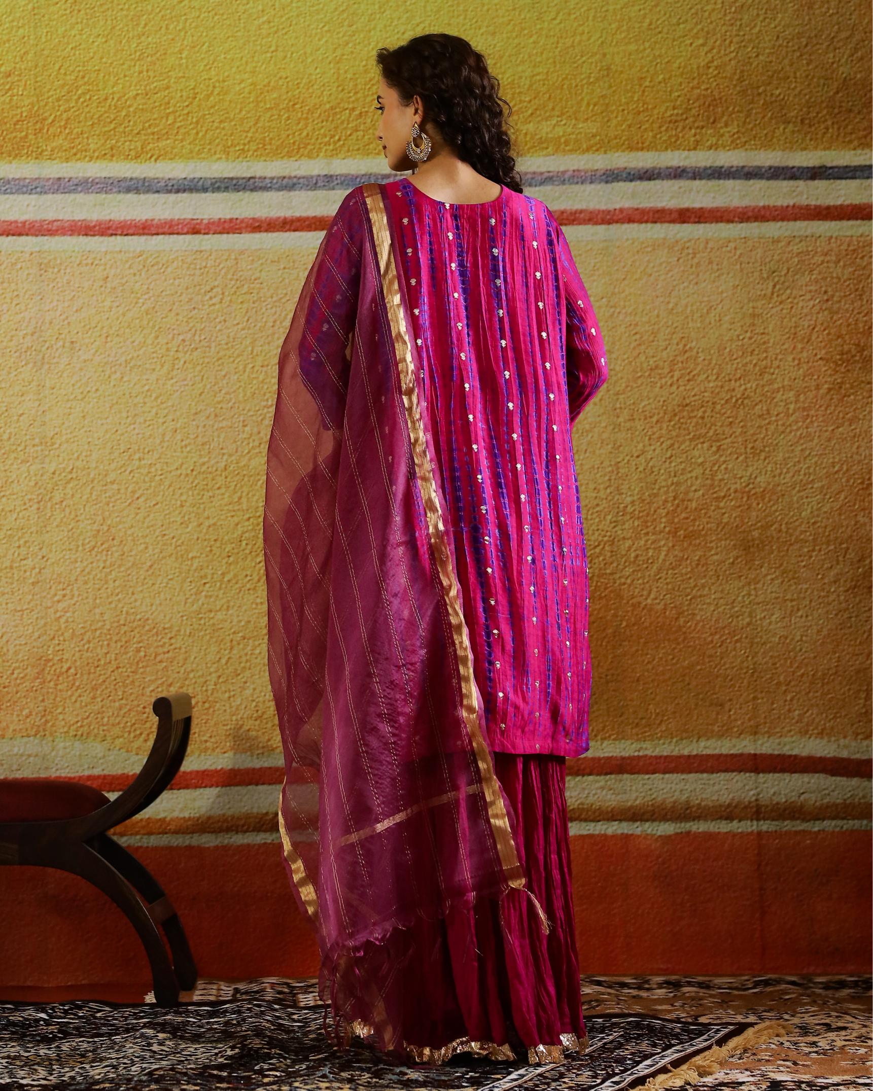 Rani Pink Embellished Silk Kurta Set