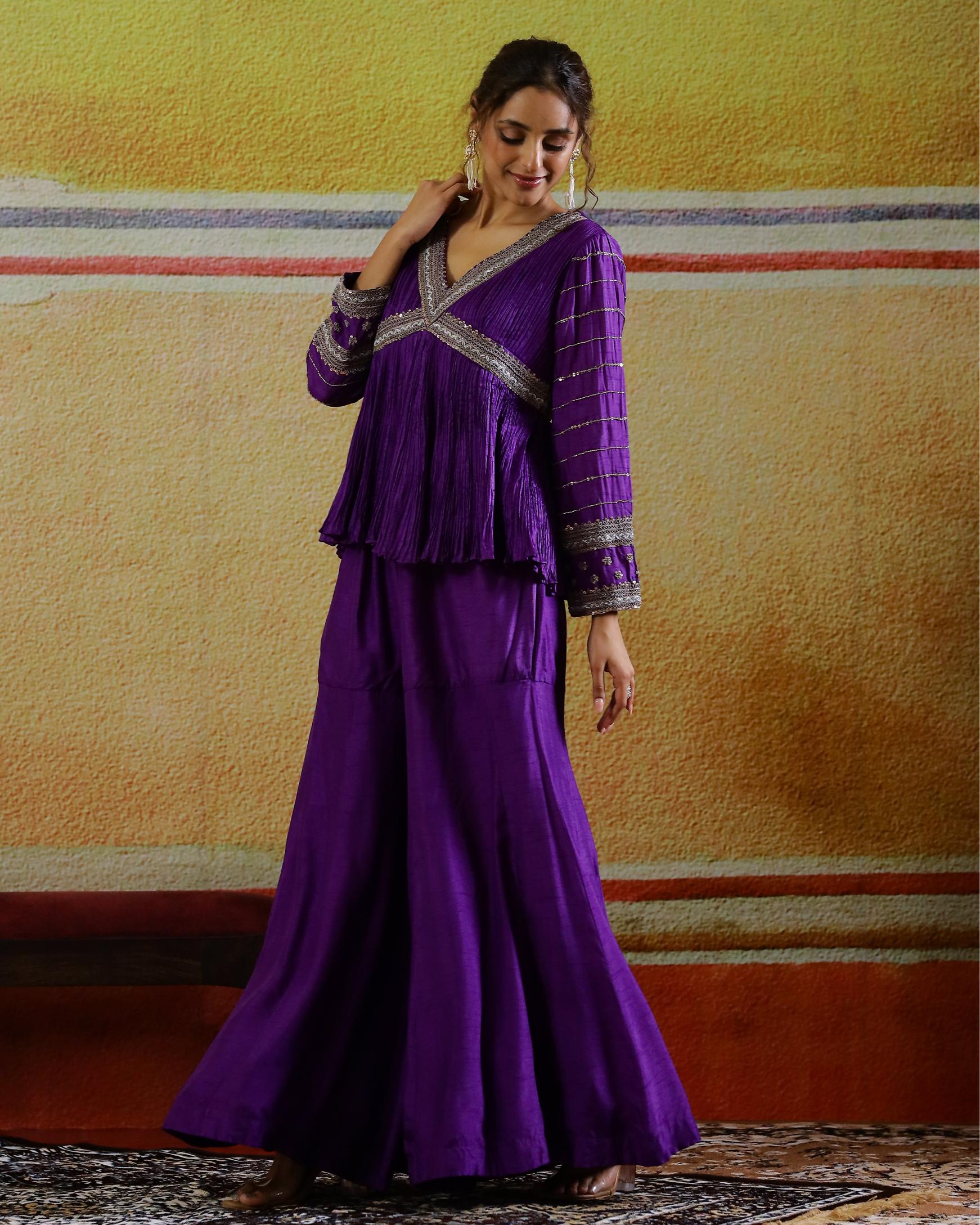 Purple Embellished Raw Silk Sharara Set