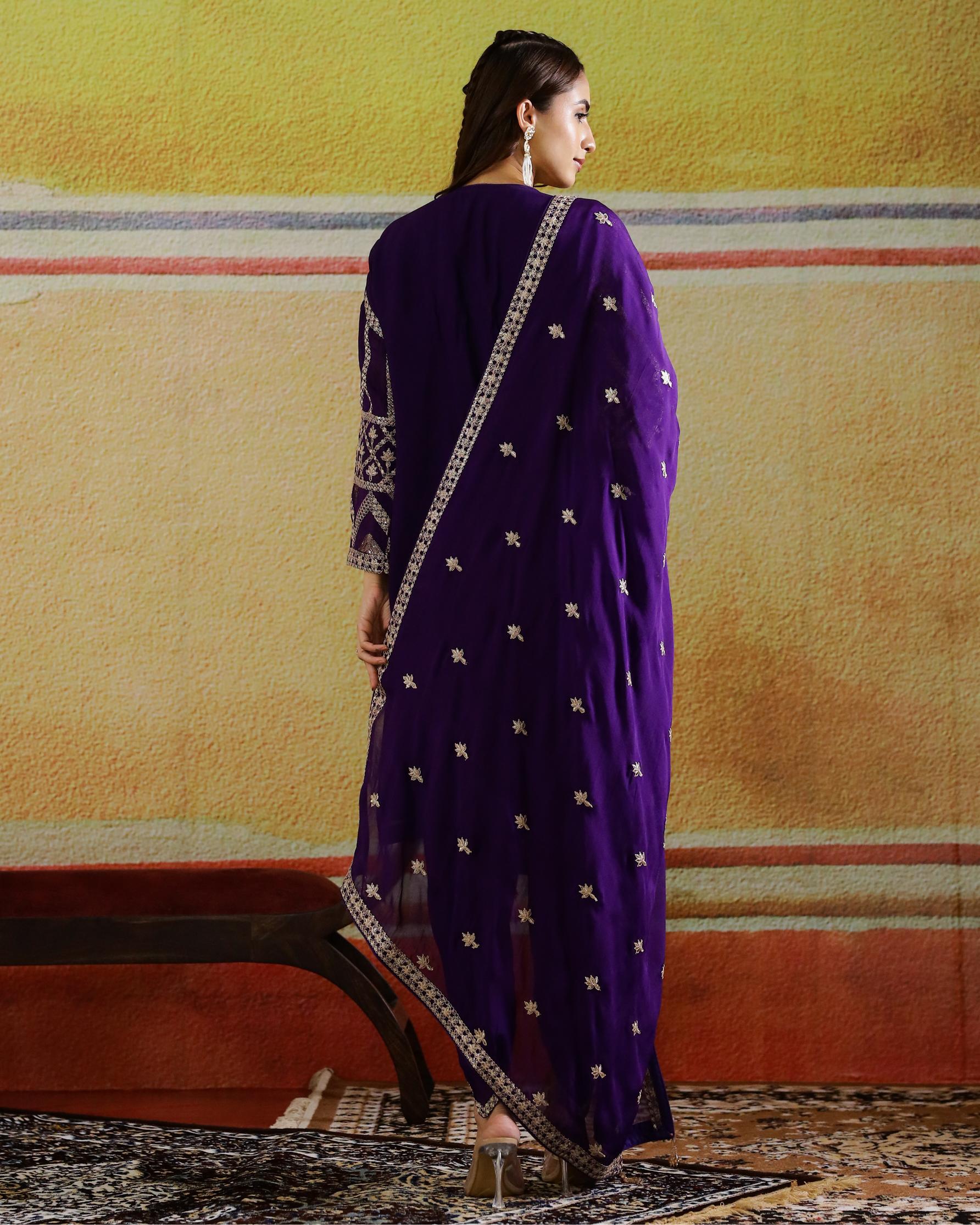 Purple Embellished Premium Silk Dhoti Set