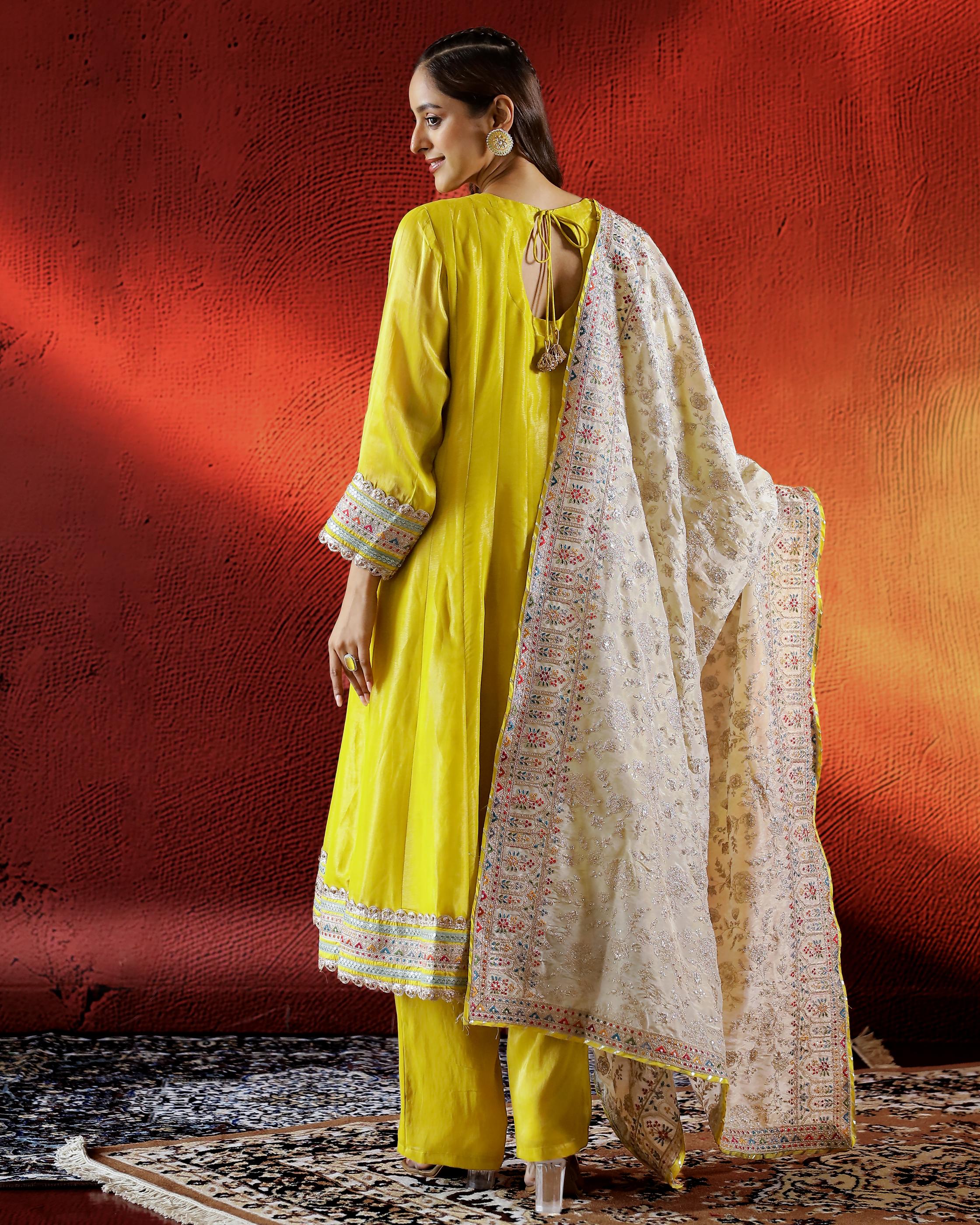 Yellow Embellished Shimmer Premium Silk Anarkali Set