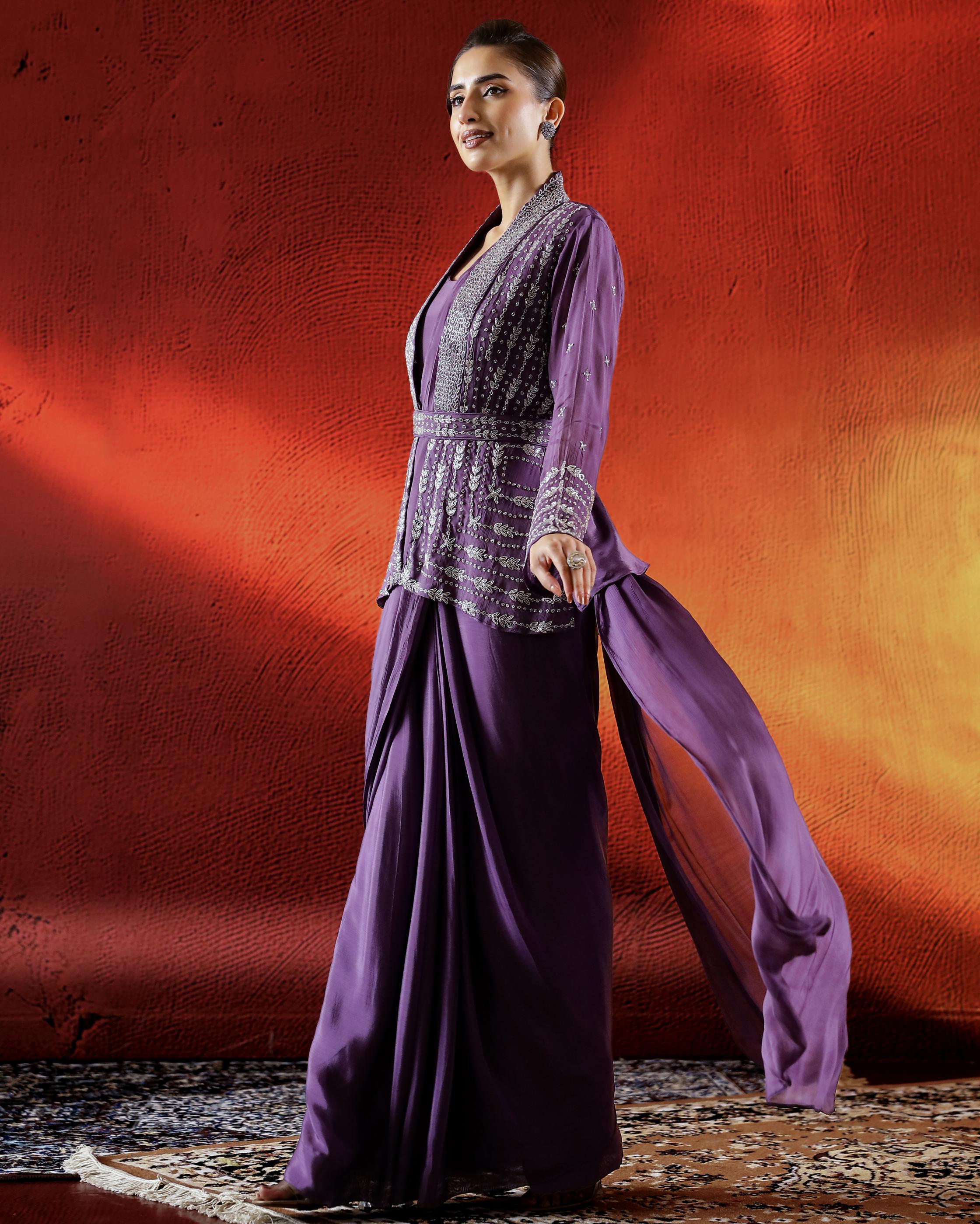 Light Purple Embellished Chinon Silk Gown