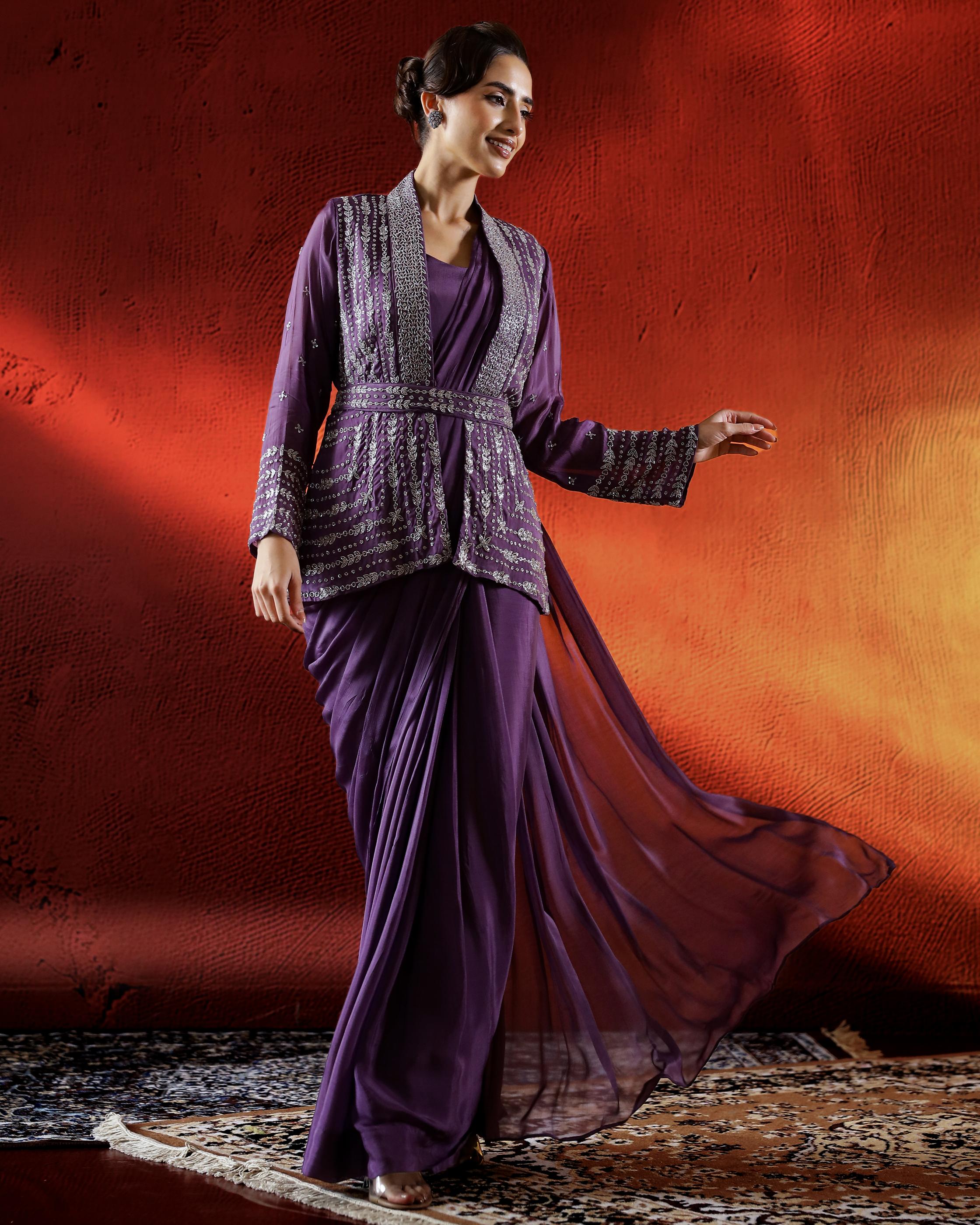 Light Purple Embellished Chinon Silk Gown