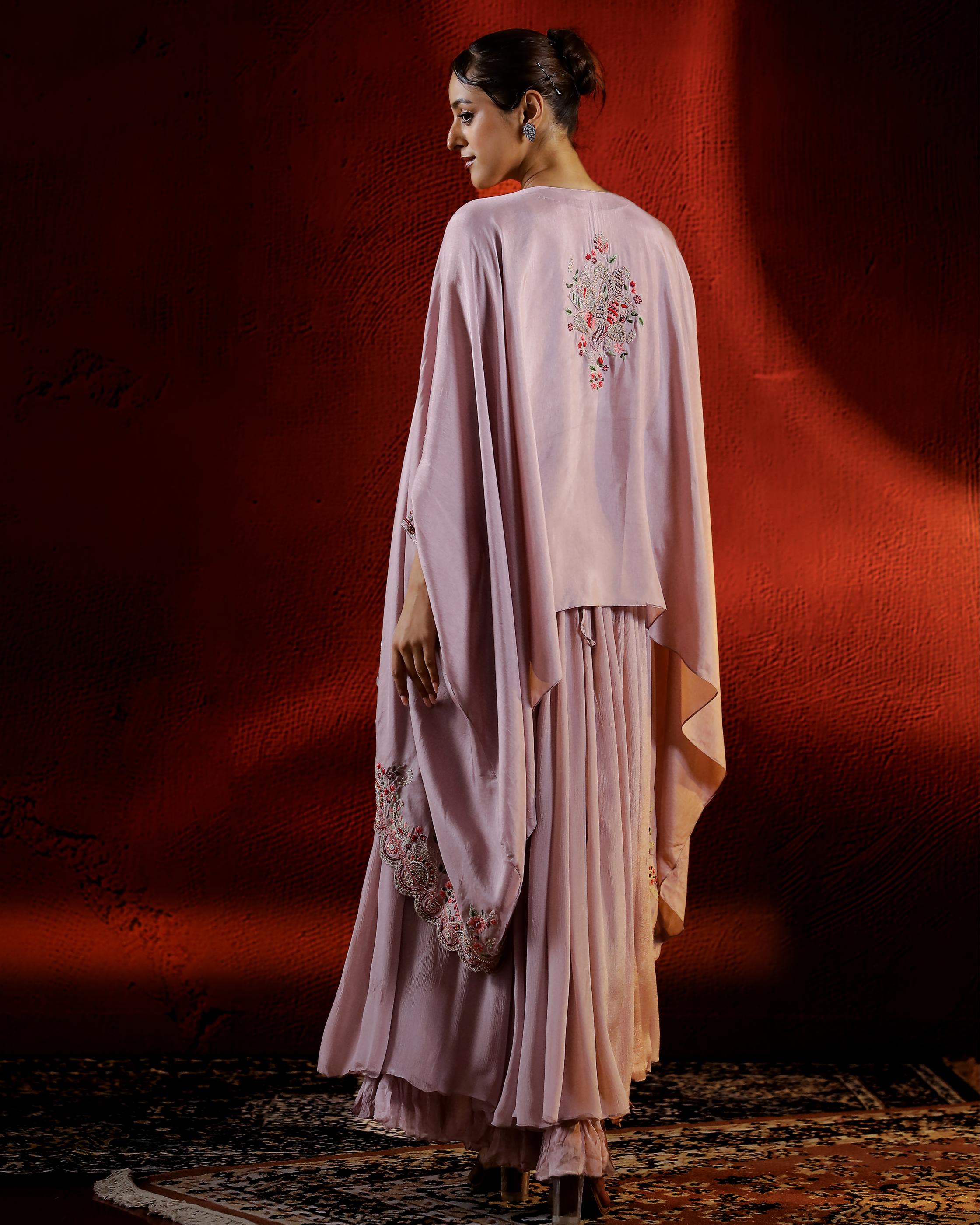 Rose Gold Embroidered Spanish Silk Kaftan Palazzo Set