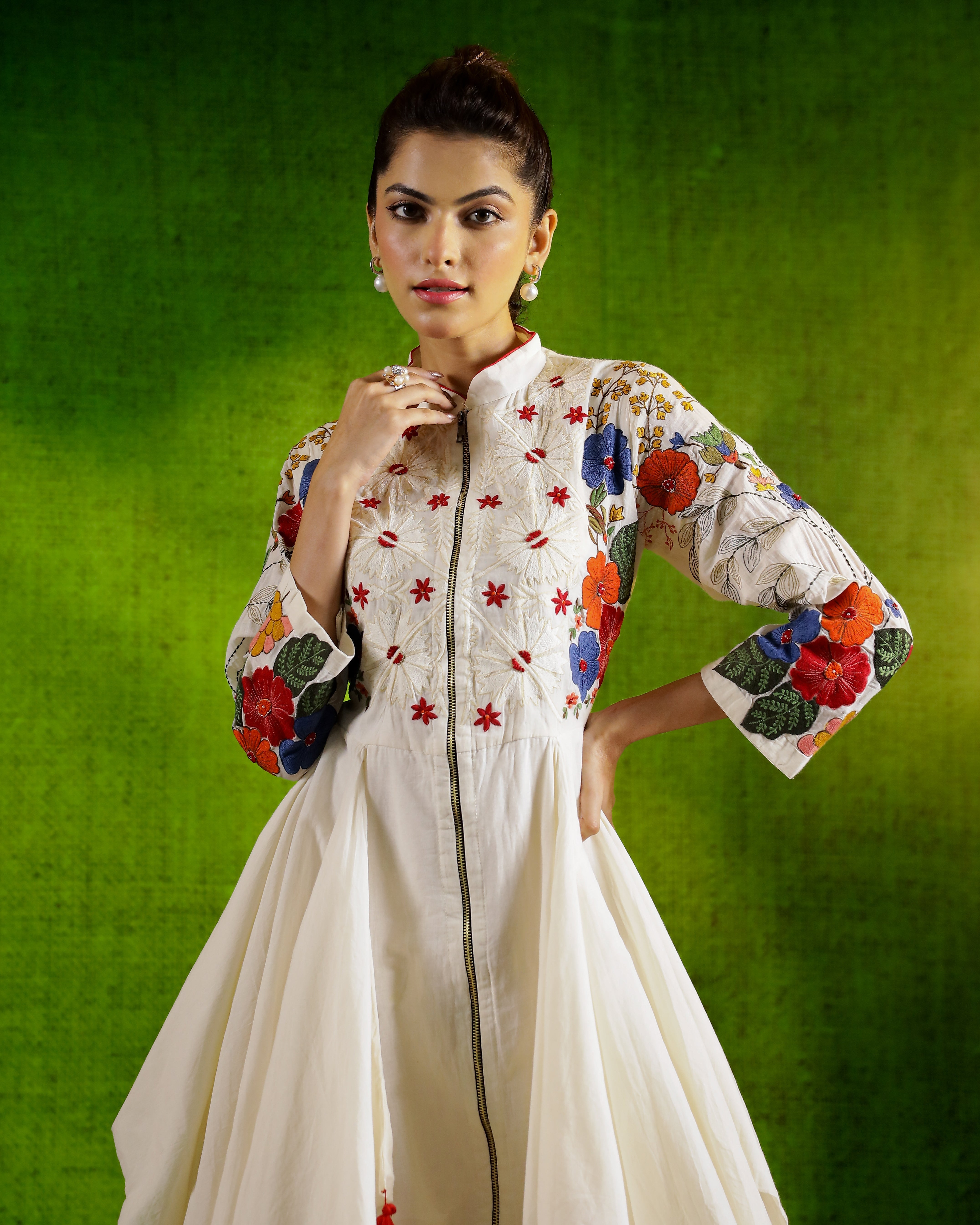 White Embroidered Organic Cotton Gown